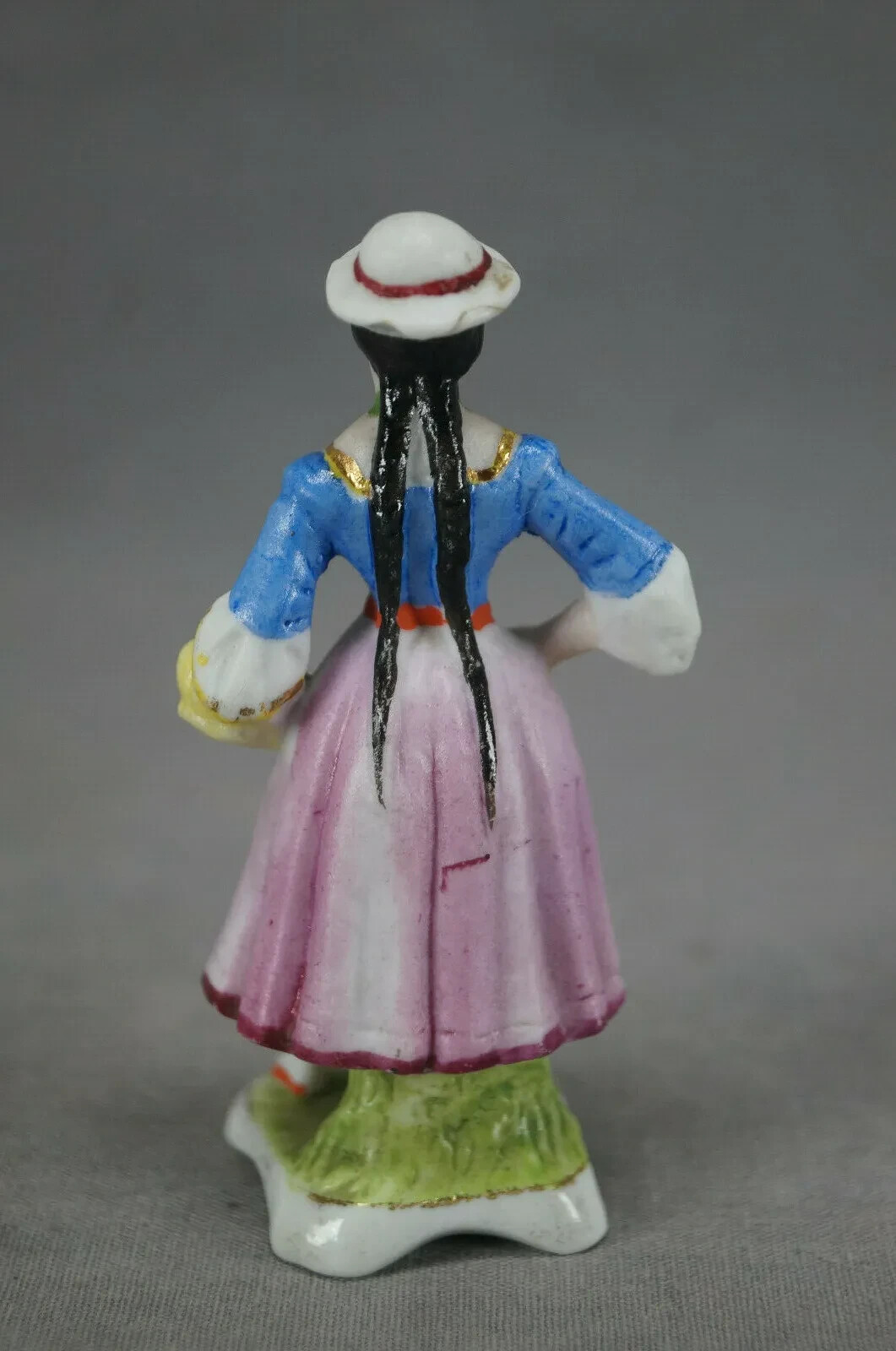19th Century Hand Painted Continental Porcelain Miniature 3 1/8 ” Lady Figurine