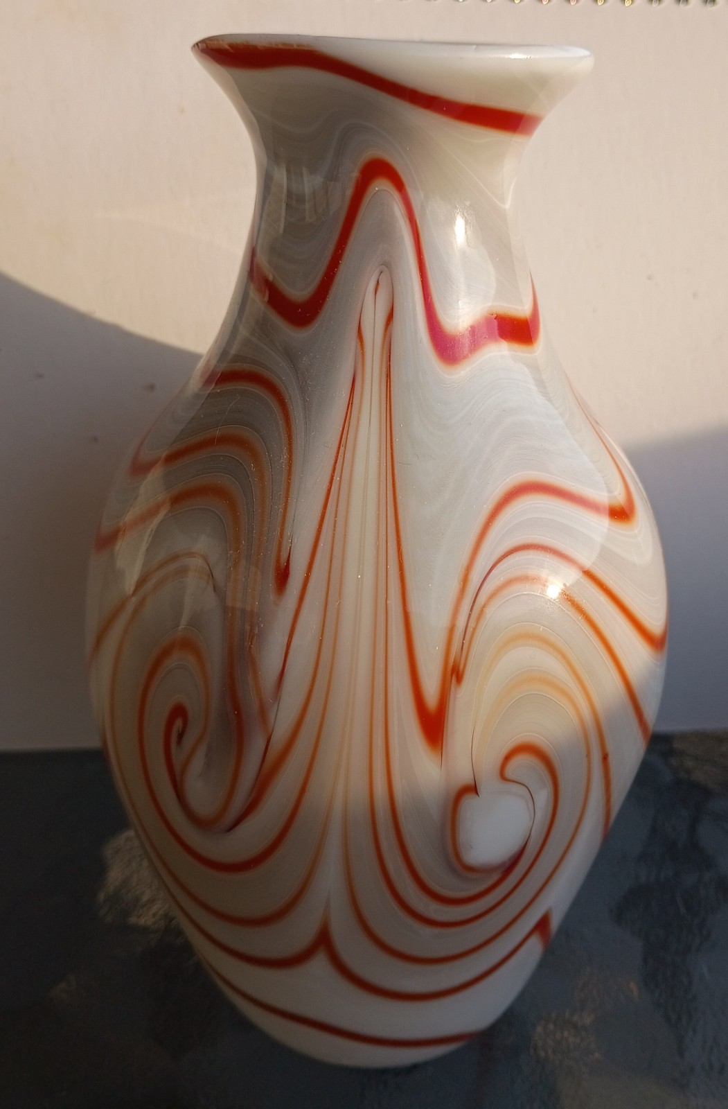 Vintage 1974 Signed Stephen Fellerman Abstract Swirl Art Glass Vase