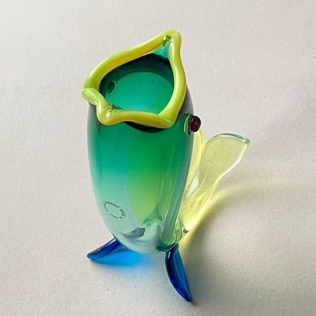Venini Murano Glass “Fulvio Bianconi” Pesci Fish Flower Vase 1993 Vintage Italy