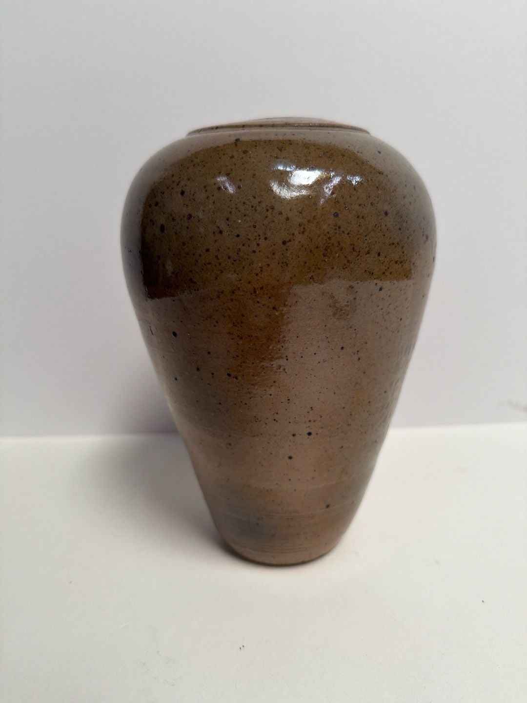 Handmade Wood Fired Stoneware Vase with Ash Glazed Speckled Finish