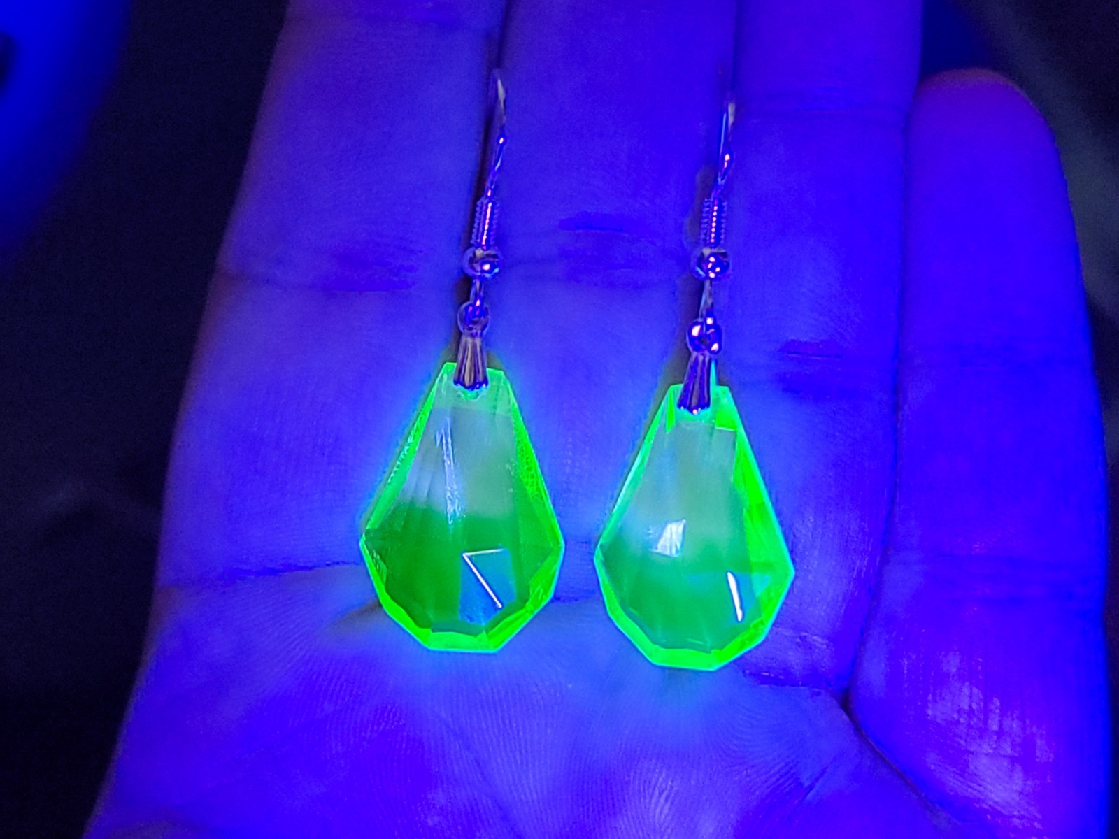 Sterling Canary Uranium Glass Earrings Faceted Dangle Drops Yellow Vintage 925