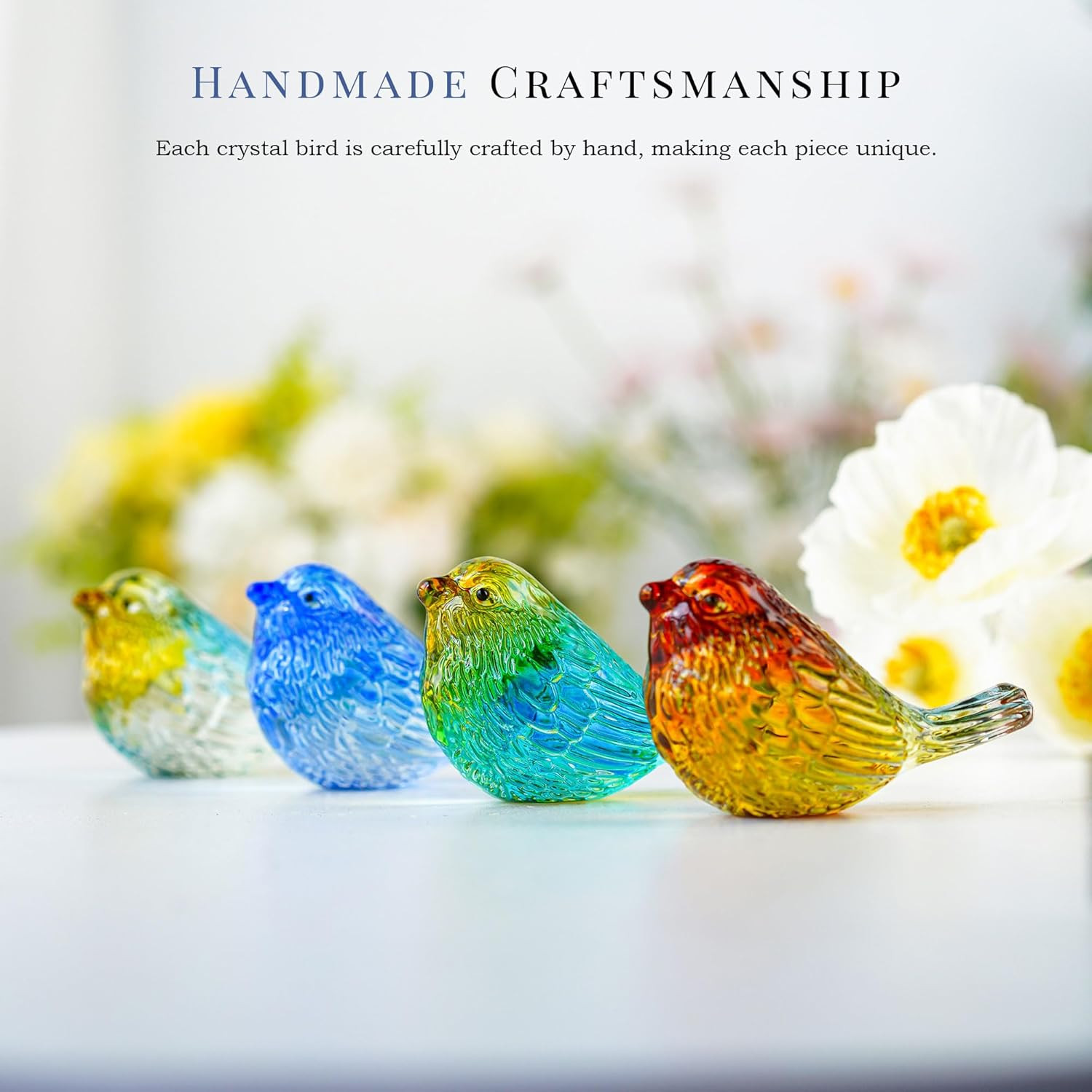 HDCRYSTALGIFTS 4PCS Colorful Crystal Birds Figurines – 3” Art Glass Birds Anima