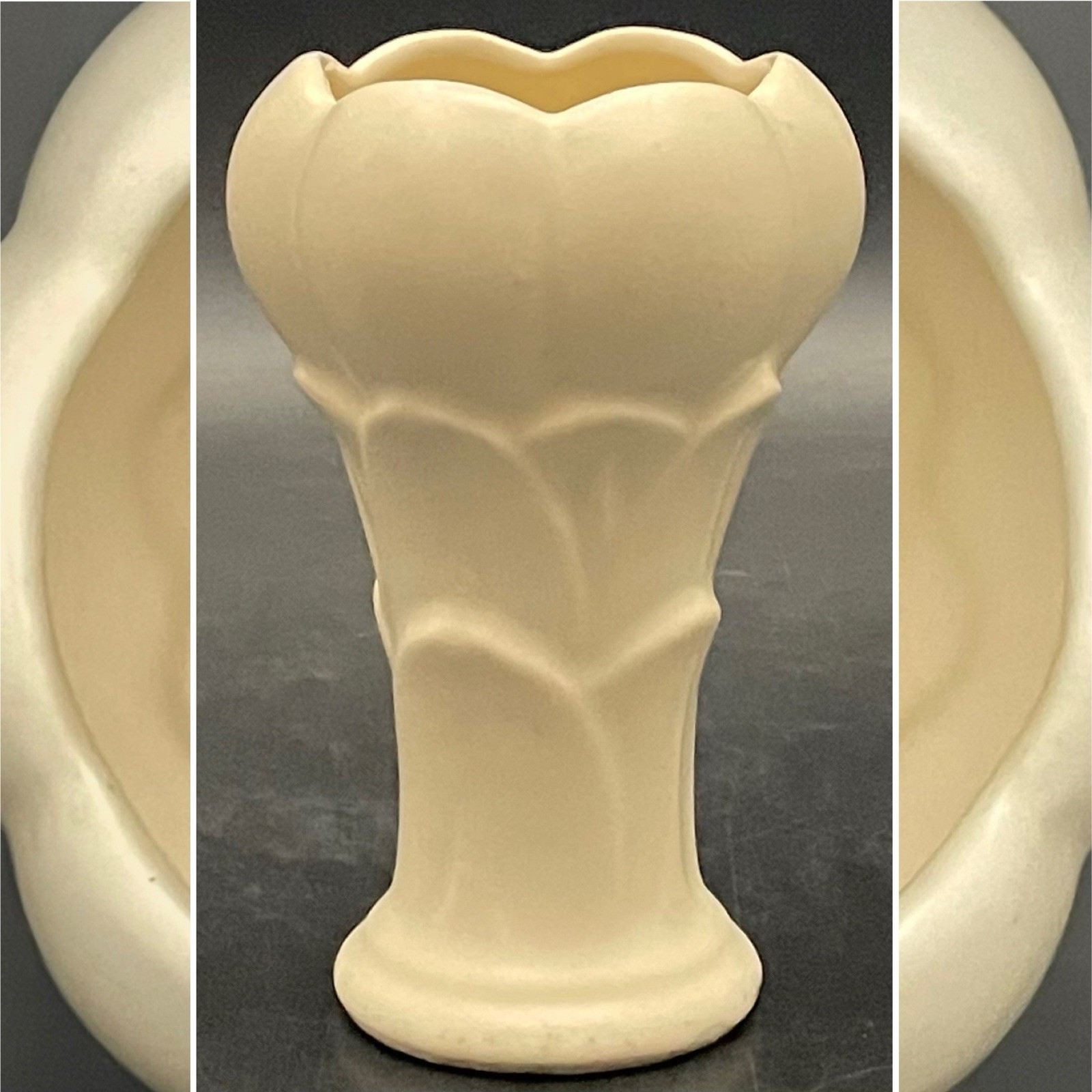MCM Cream/Bone White Art Deco Style Tulip Bud Vase c1960s Made in USA 4.75″ tall