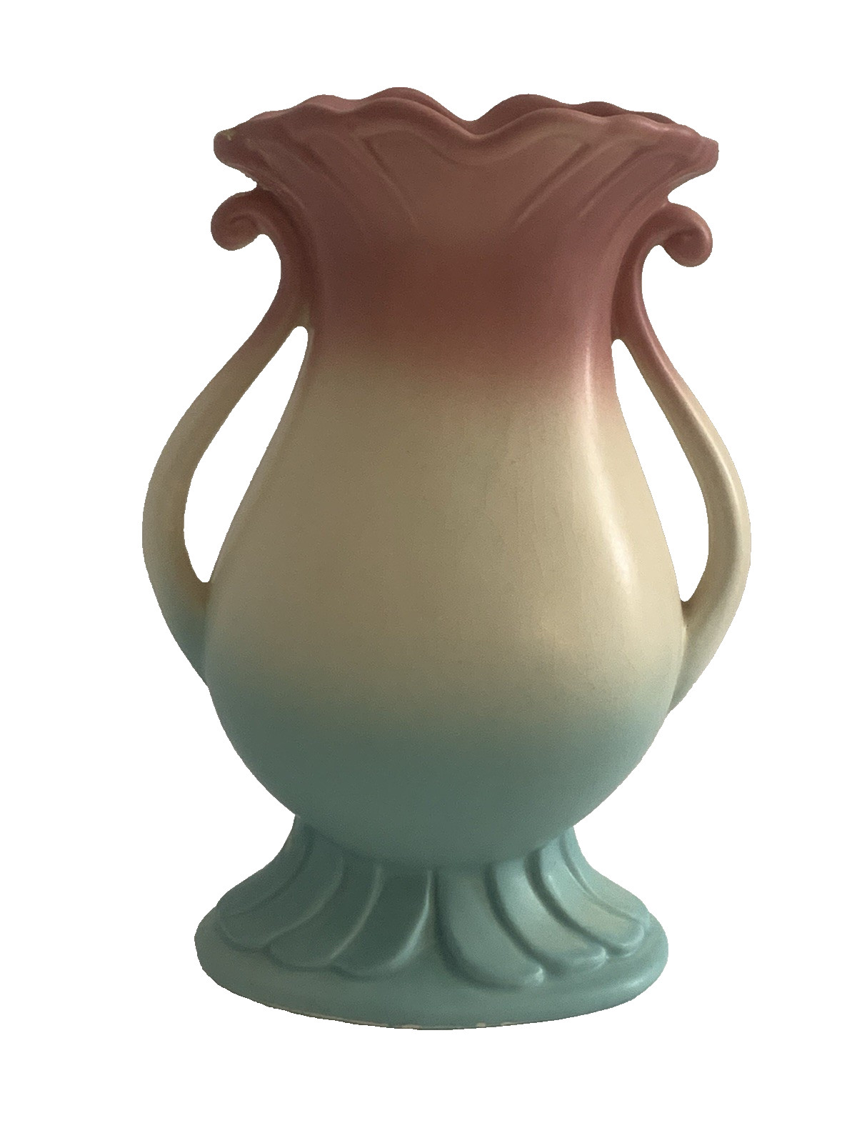 Vintage USA HULL Art Pottery Bown Knot Double Handle Vase Model B-7-8 1/2 in