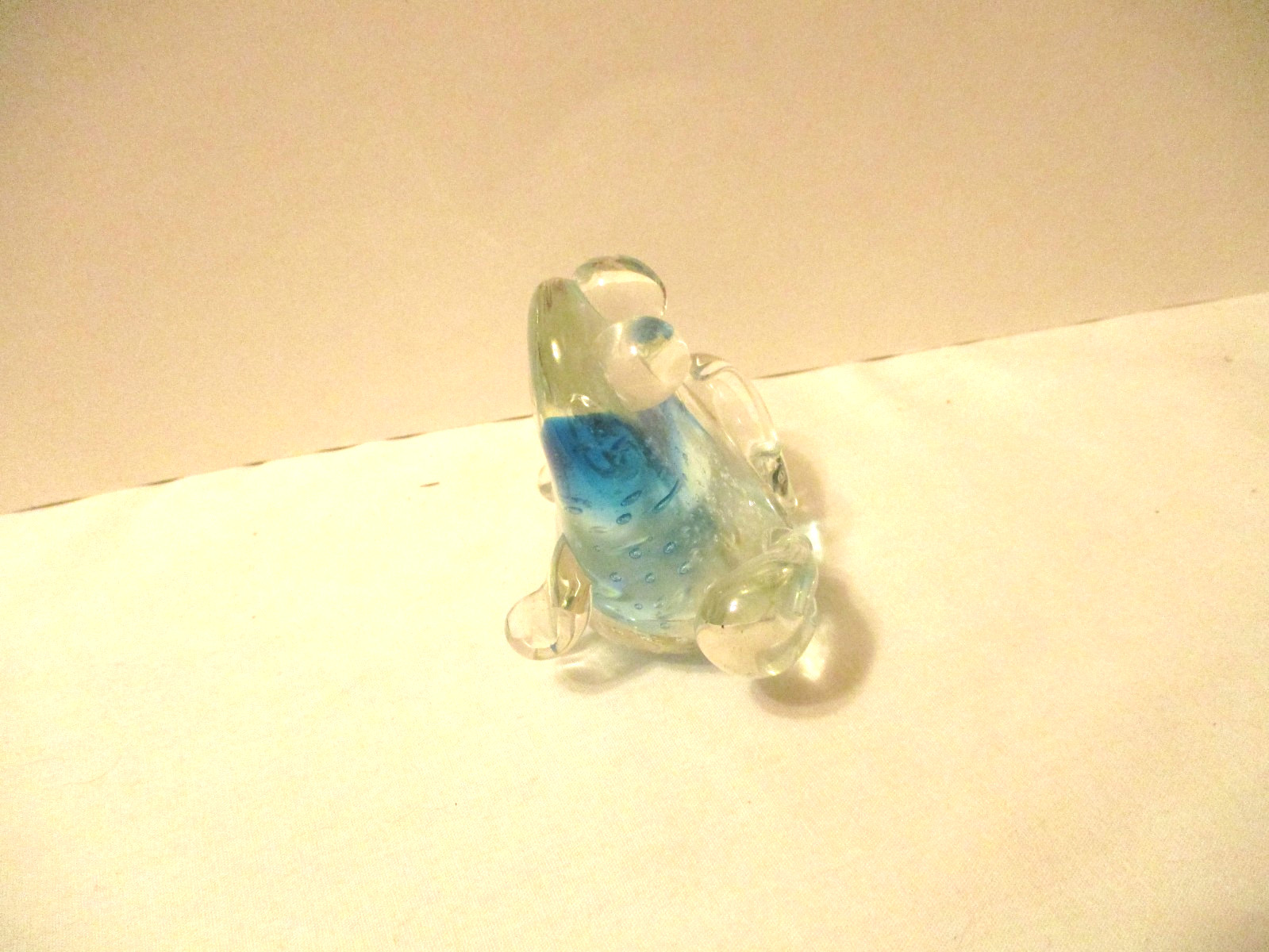 Clear and Blue Glass Frog Paperweight