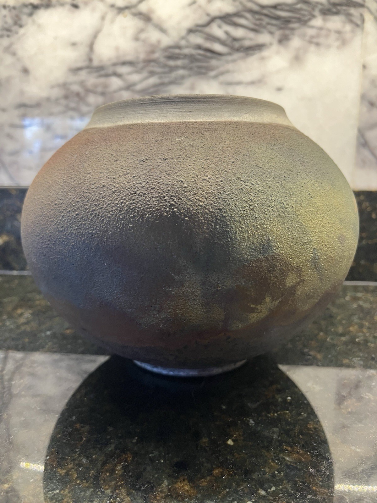 Raku Pottery Pot Iridescent Glaze 6”Hx8.5”W Signed By Artist Samuels
