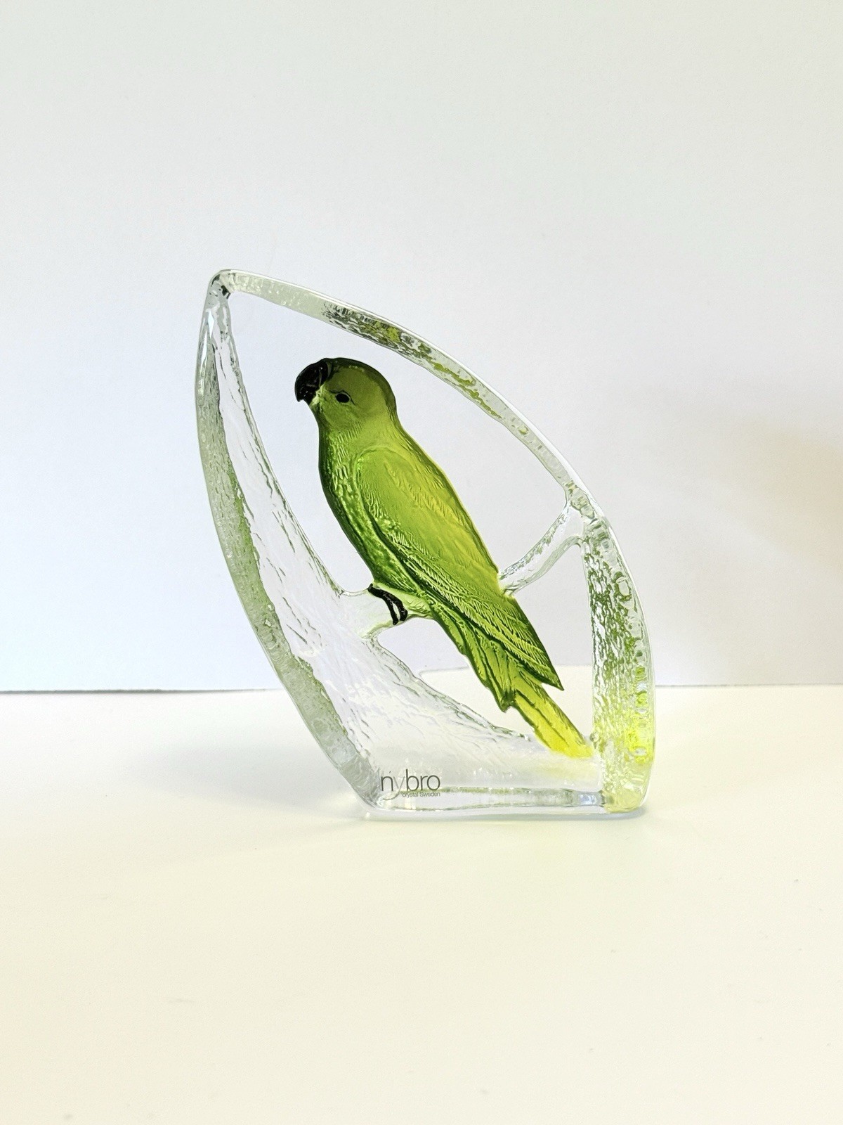Nybro Crystal Sweden Parrot Parakeet Paperweight Colored Glass