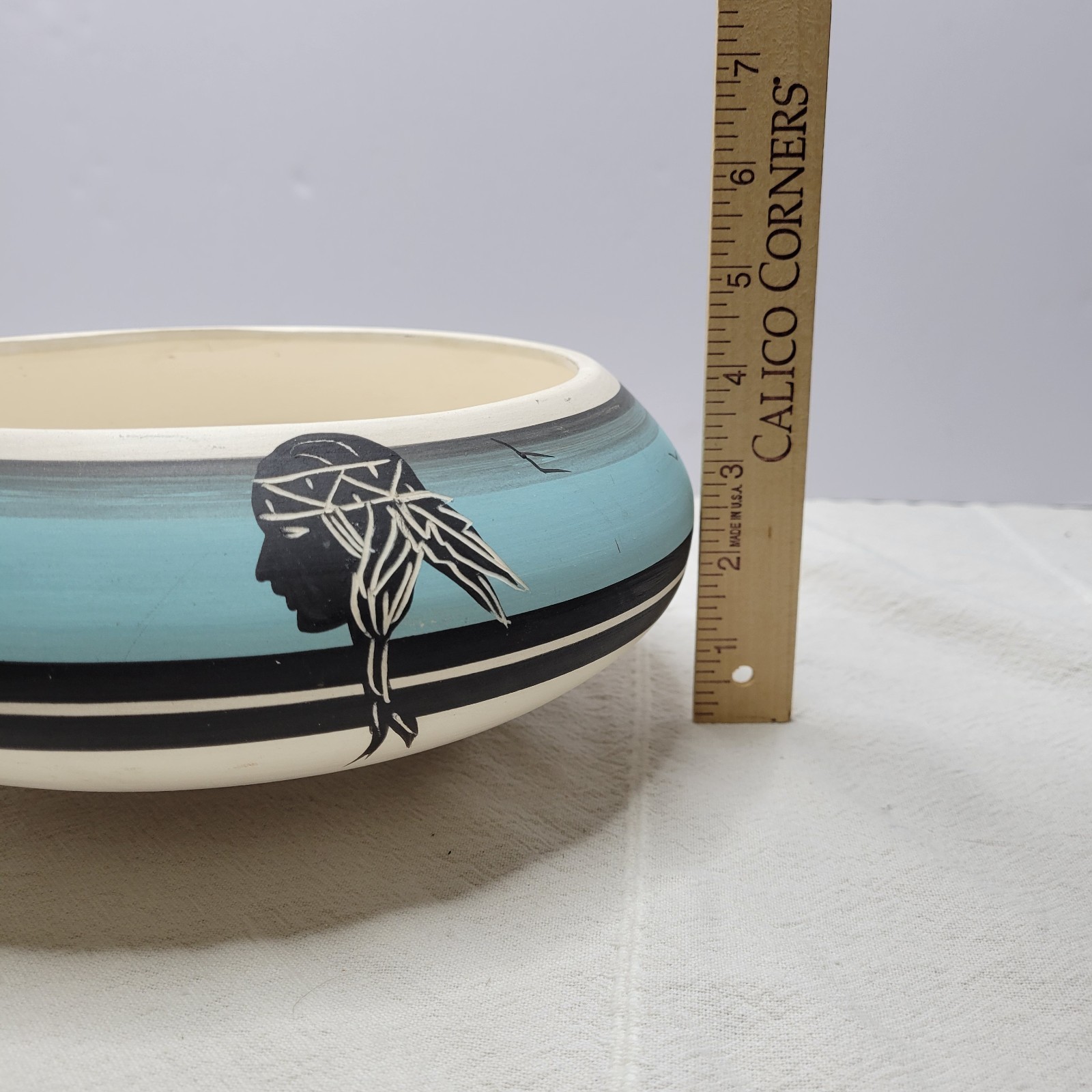 VTG Navajo Hand Painted Blue Mesa Pottery Bowls / Planters Set Southwest Signed