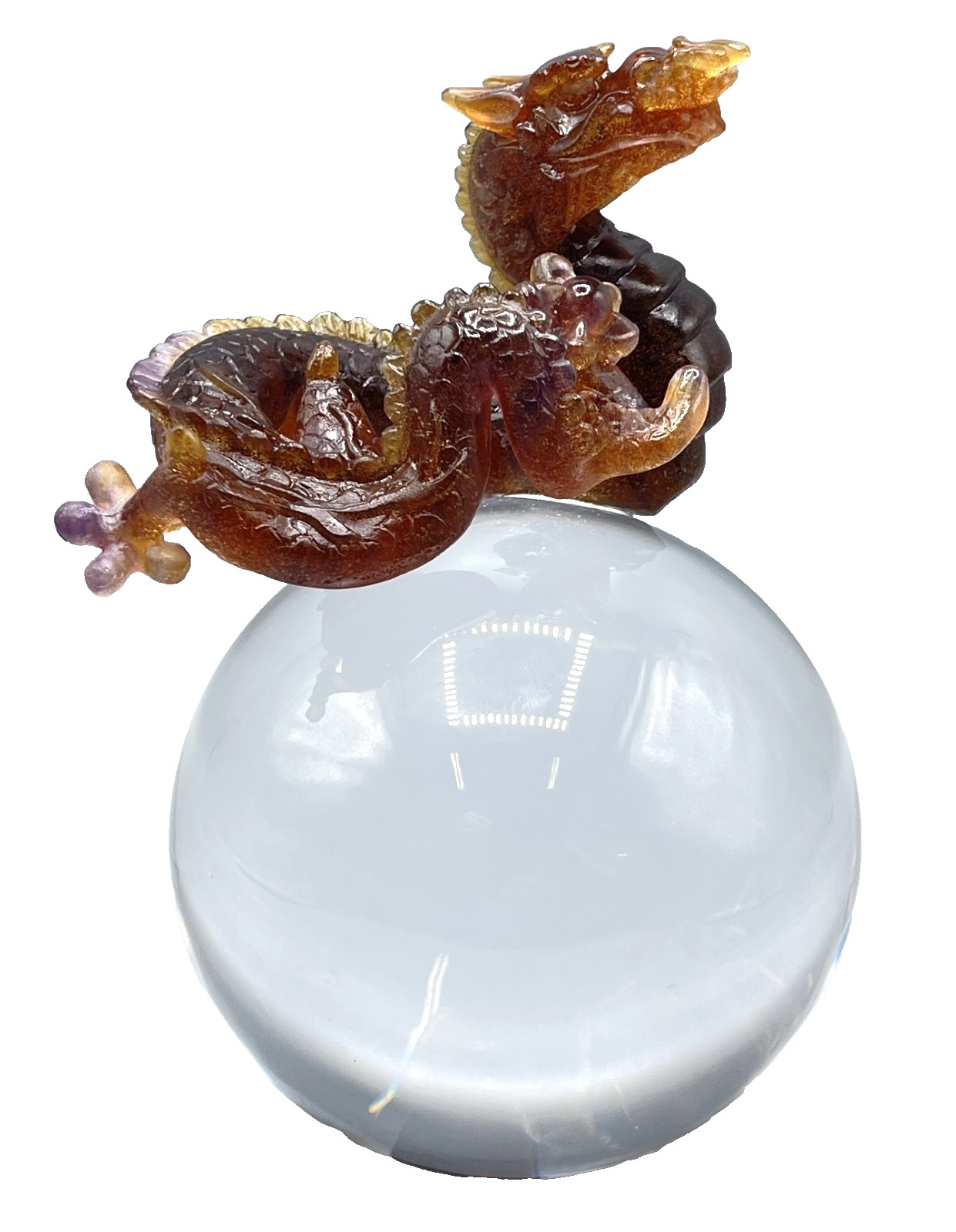 Daum Pate De Verre Amber Colored DRAGON On Crystal Ball / With Original Box