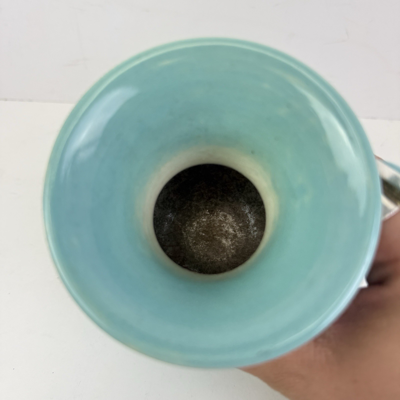 VTG Ceramic Bud Vase Turquoise Blue Mid Century Marked Retro MCM Pottery 5.5”