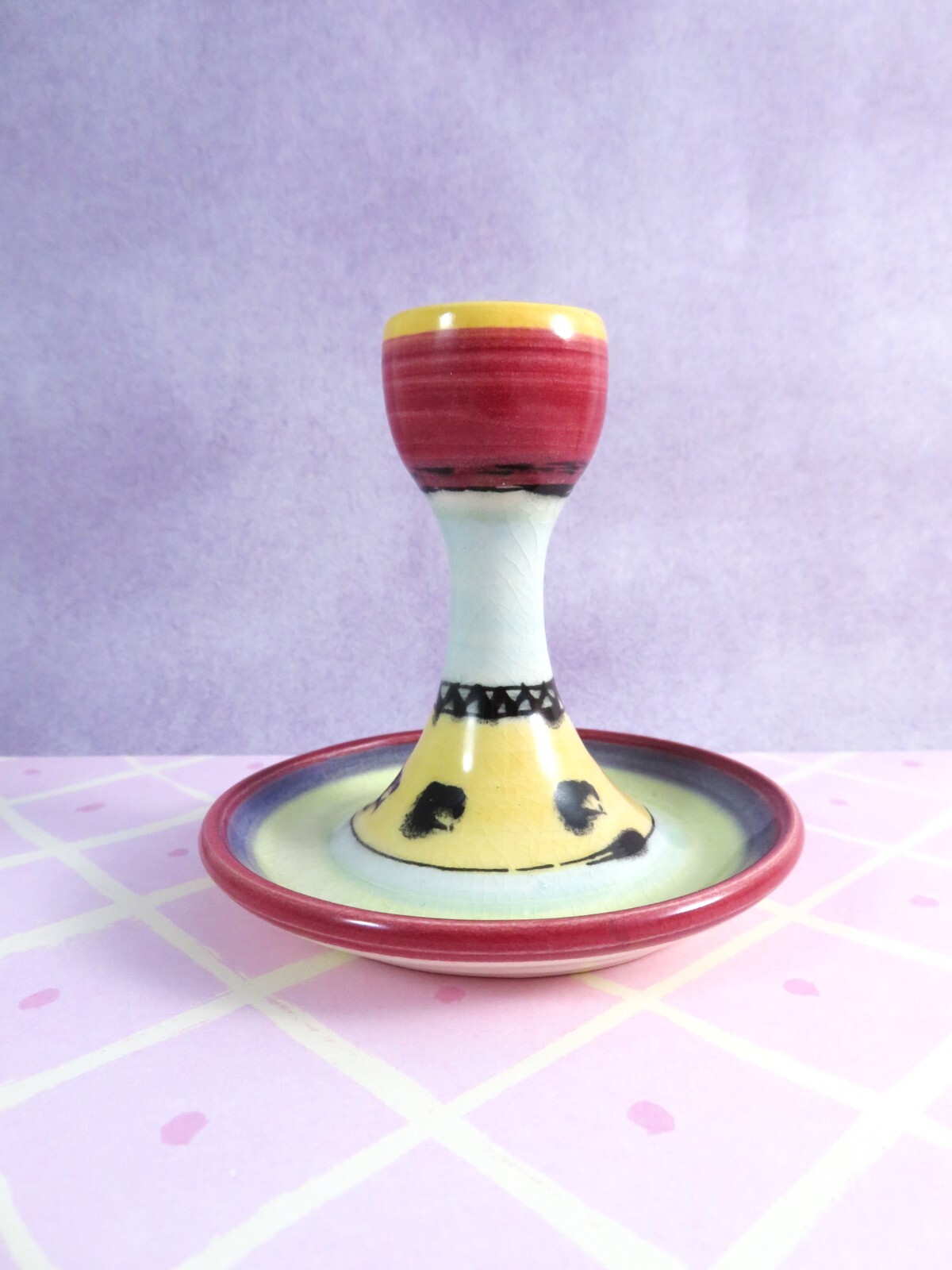 Studio Pottery Taper Candle Holder Diane Amaral Artist Signed Vintage 1980s