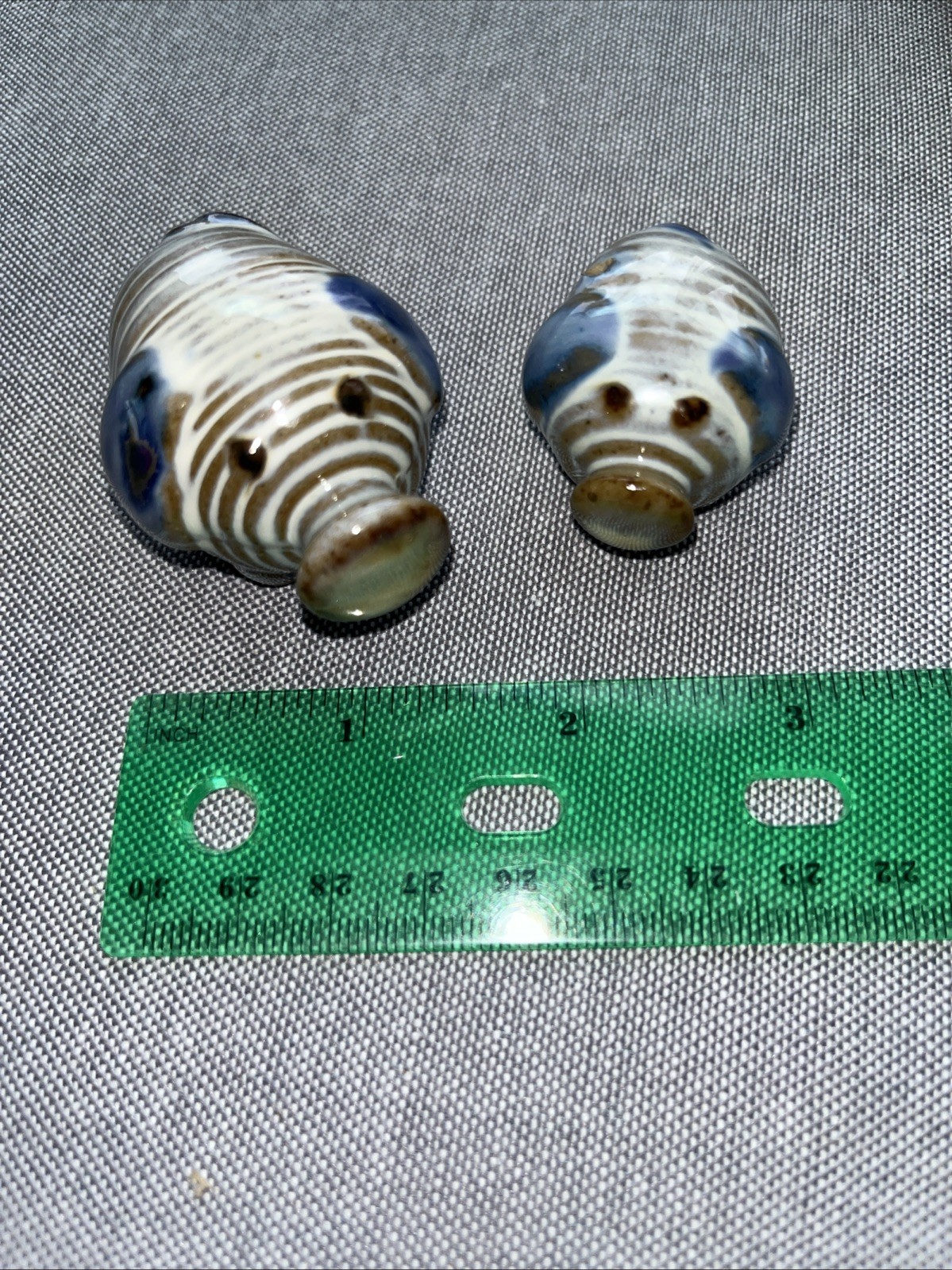 Ceramic Glazed Pottery Pig Figurines (2) Blue & White Coil Pattern