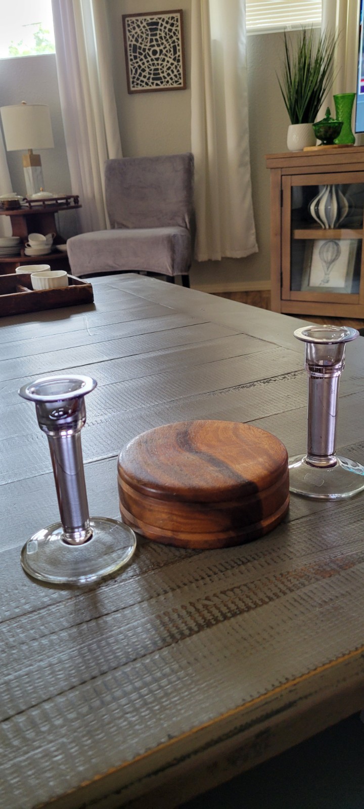 Set Of 2 Handmade Hand Blown Art Glass Purple/Clear Candlestick, Czechoslovakia