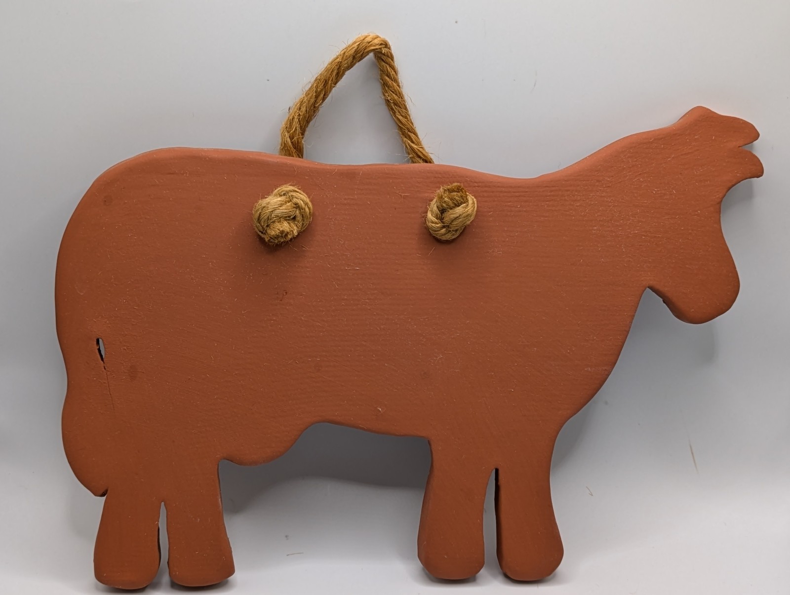 Foltz Pottery Unglazed Farm Animal 6″x8.5″ Stamped Rope Hang Very Good Condition