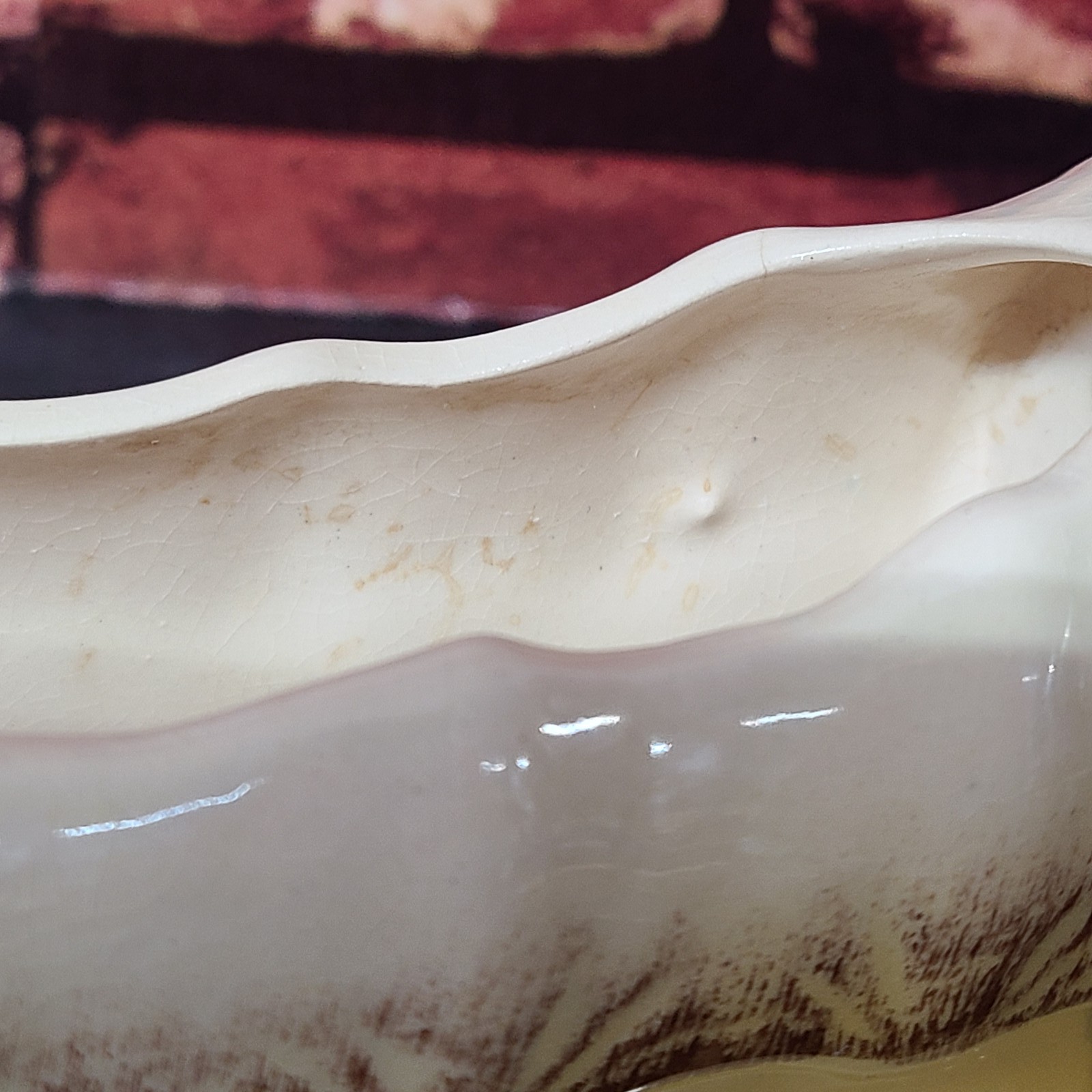 Vintage Ceramic Covered Wagon Planter Yellow Cream Brown Decorative 6 3/4 Long