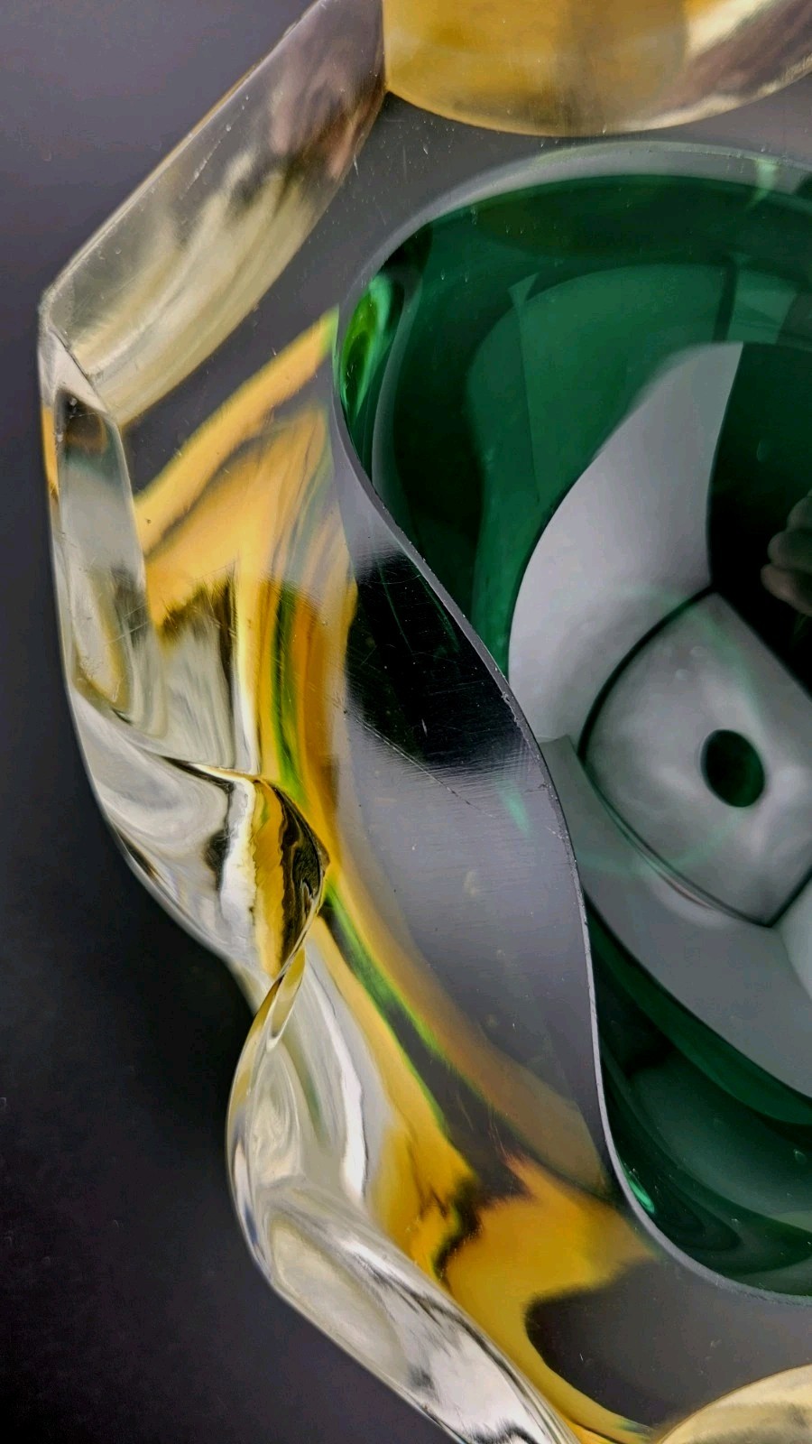 Stunning Murano Sommerso Gold Green Faceted Art Glass Heavy Ash/Dish LOVED