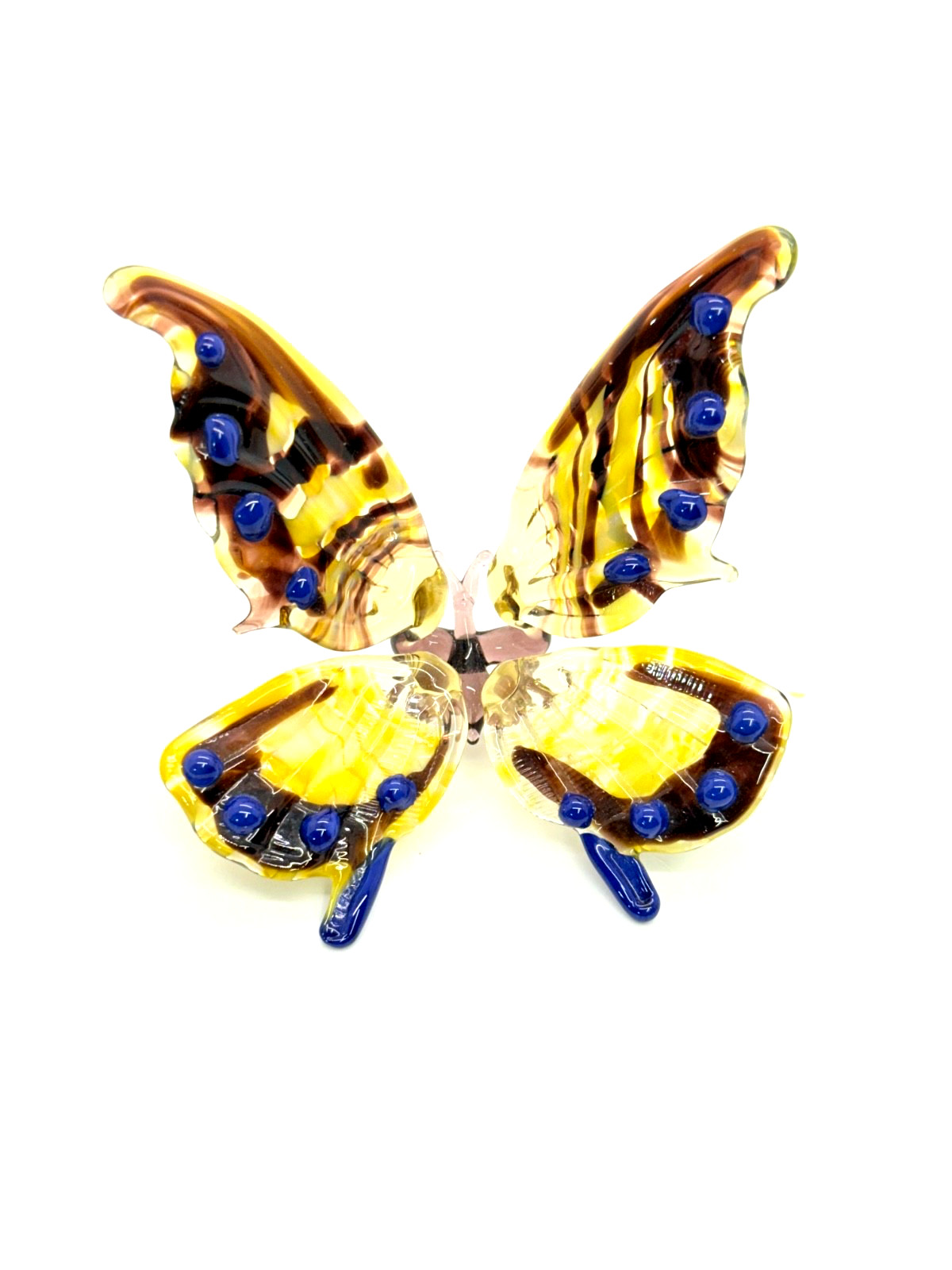 Hand-blown Murano style Glass Butterfly Figurine Vibrant Blue Yellow Brown & Pur