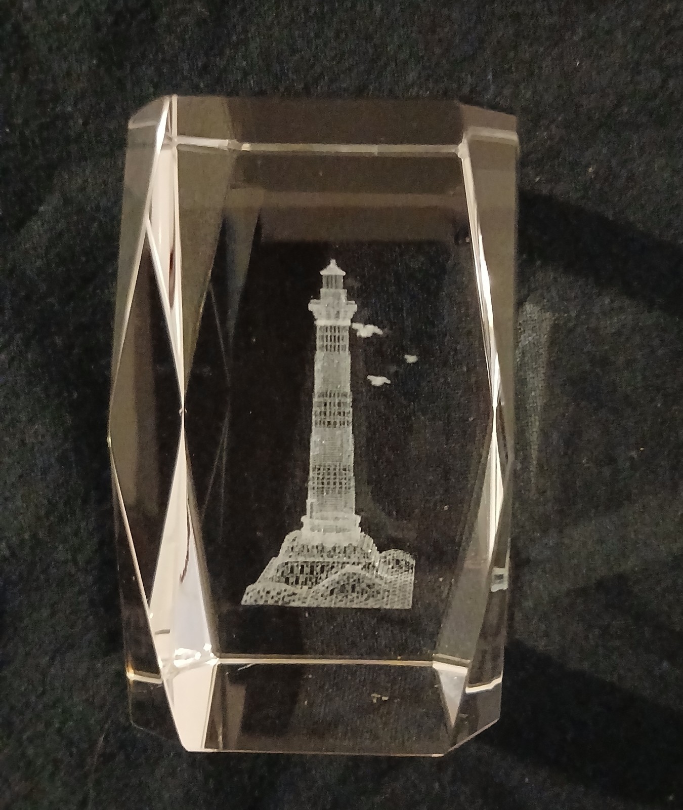 Laser Etched Paperweight Prism Clear Crystal Lighthouse Nautical Seagulls