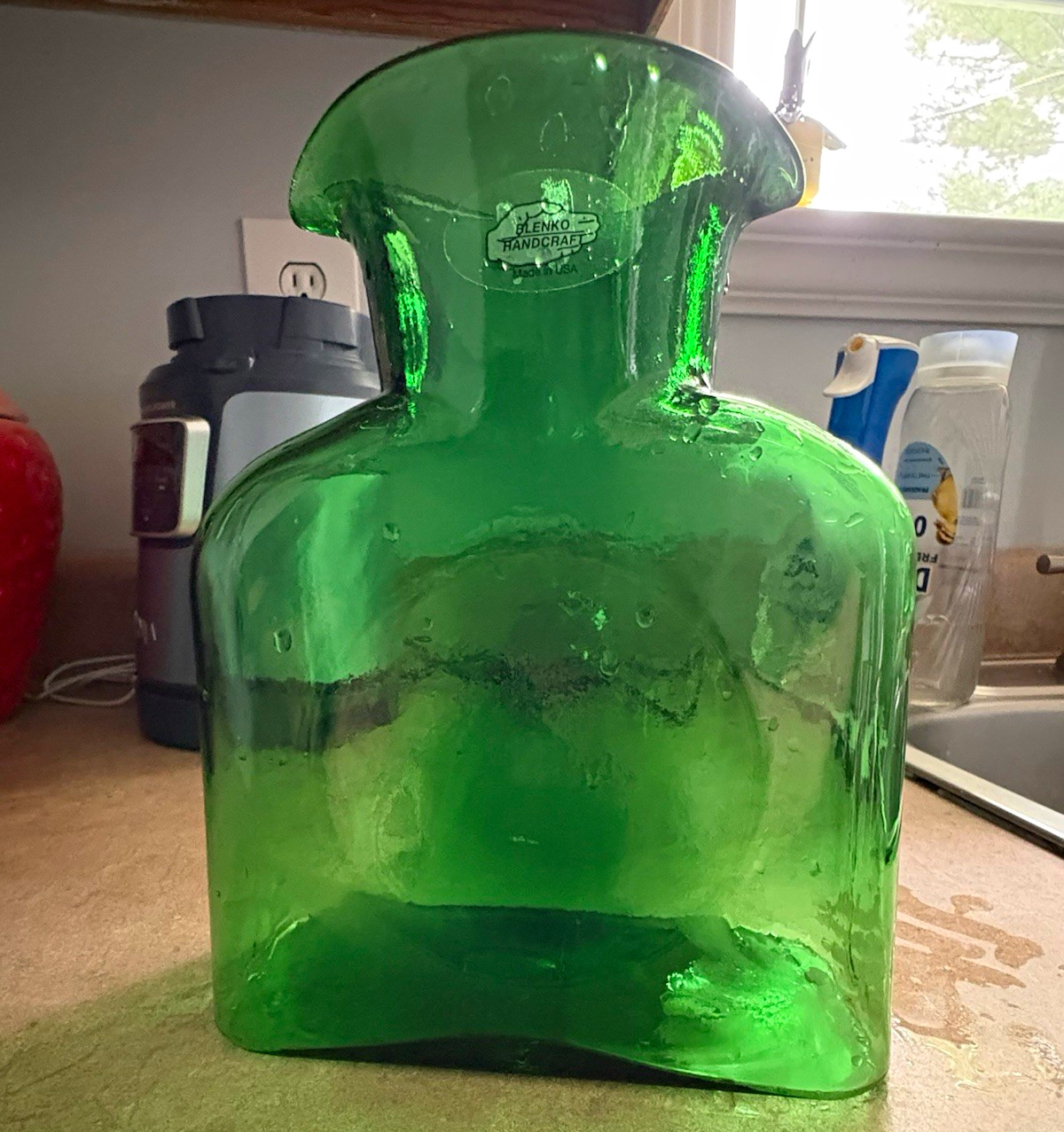 Blenko Handcraft Green Art Glass Vase, Glass Decorative Vase