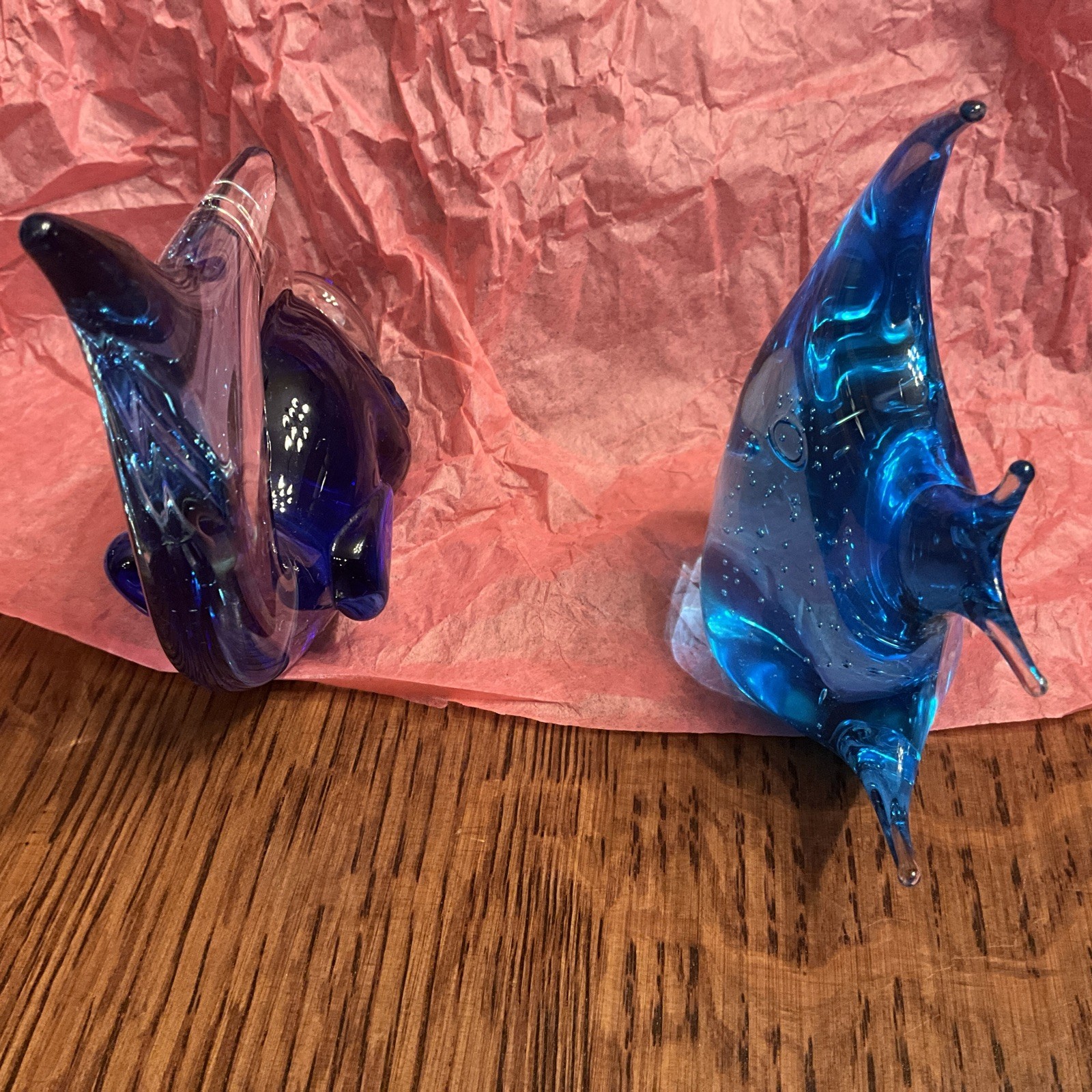 2 Lot Murano Italy v. Nason C Handblown Art Glass Fish Figurines Blue