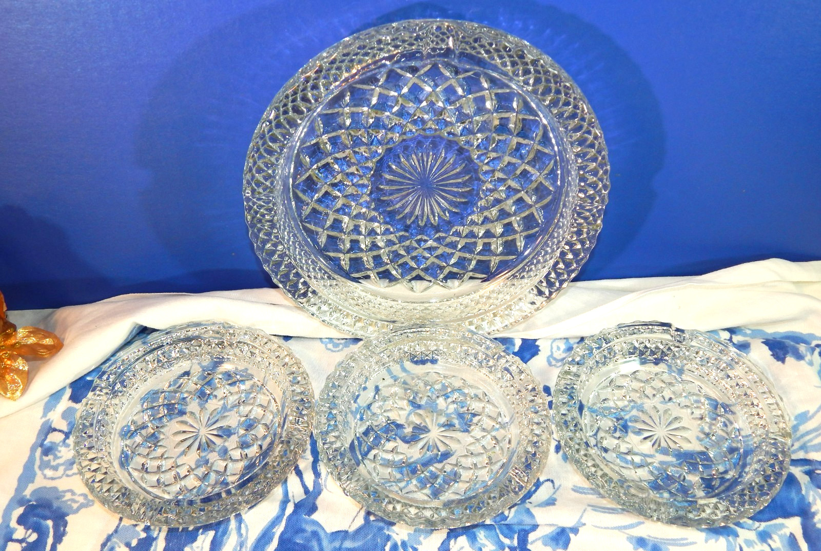 4 Vintage Anchor Hocking Wexford Clear Heavy Glass Ashtray Diamond Point 5.5″