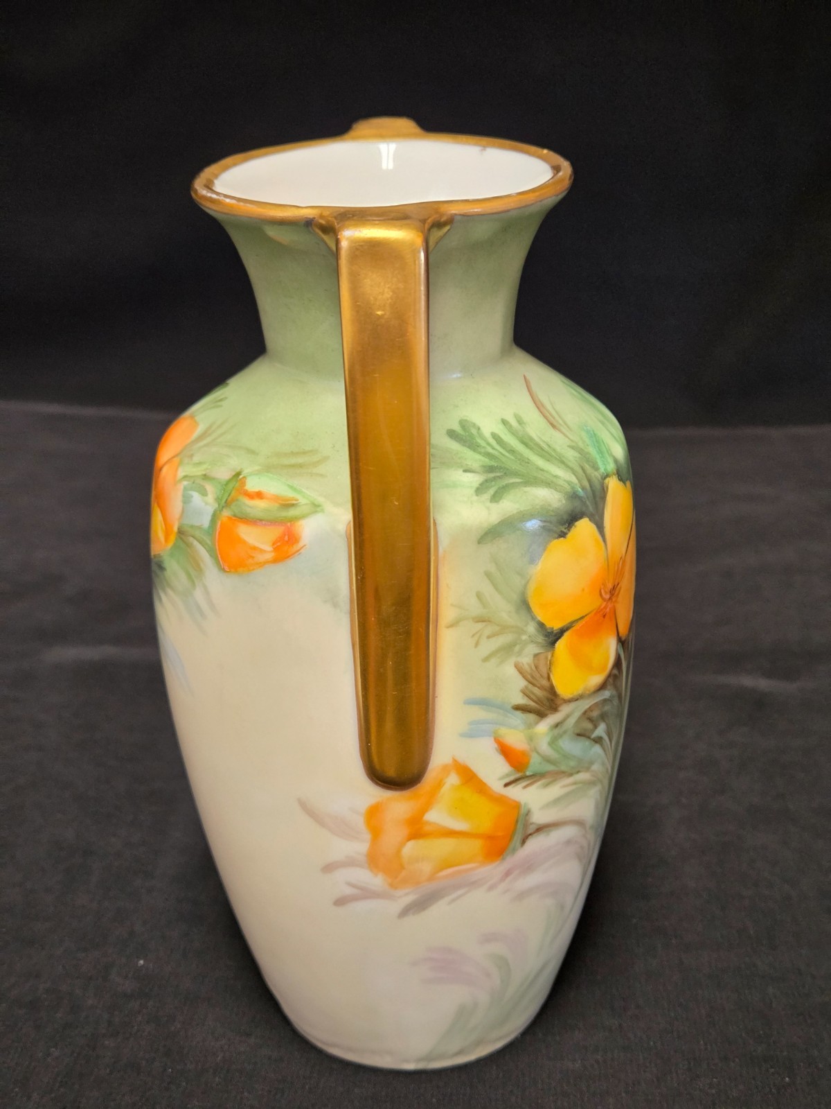 ANTIQUE MZ AUSTRIA, SAMISH’S SAN FRANCISCO, HAND PAINTED PORCELAIN HANDLED VASE