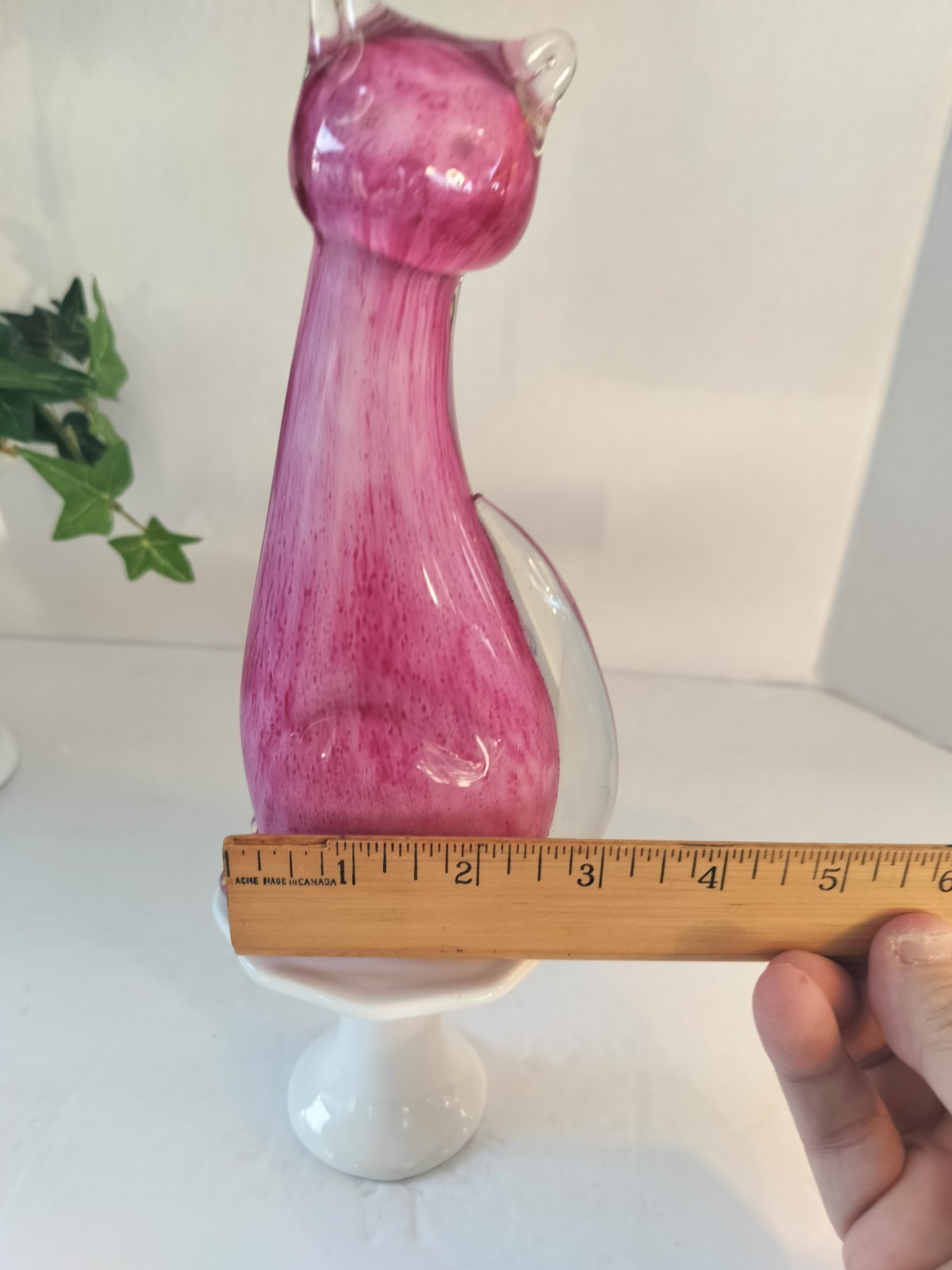 VTG 1980’S CAT Figure Art Glass; 7.5″ Tall;Auth.?Murano? Colorful Hot Pink;RARE