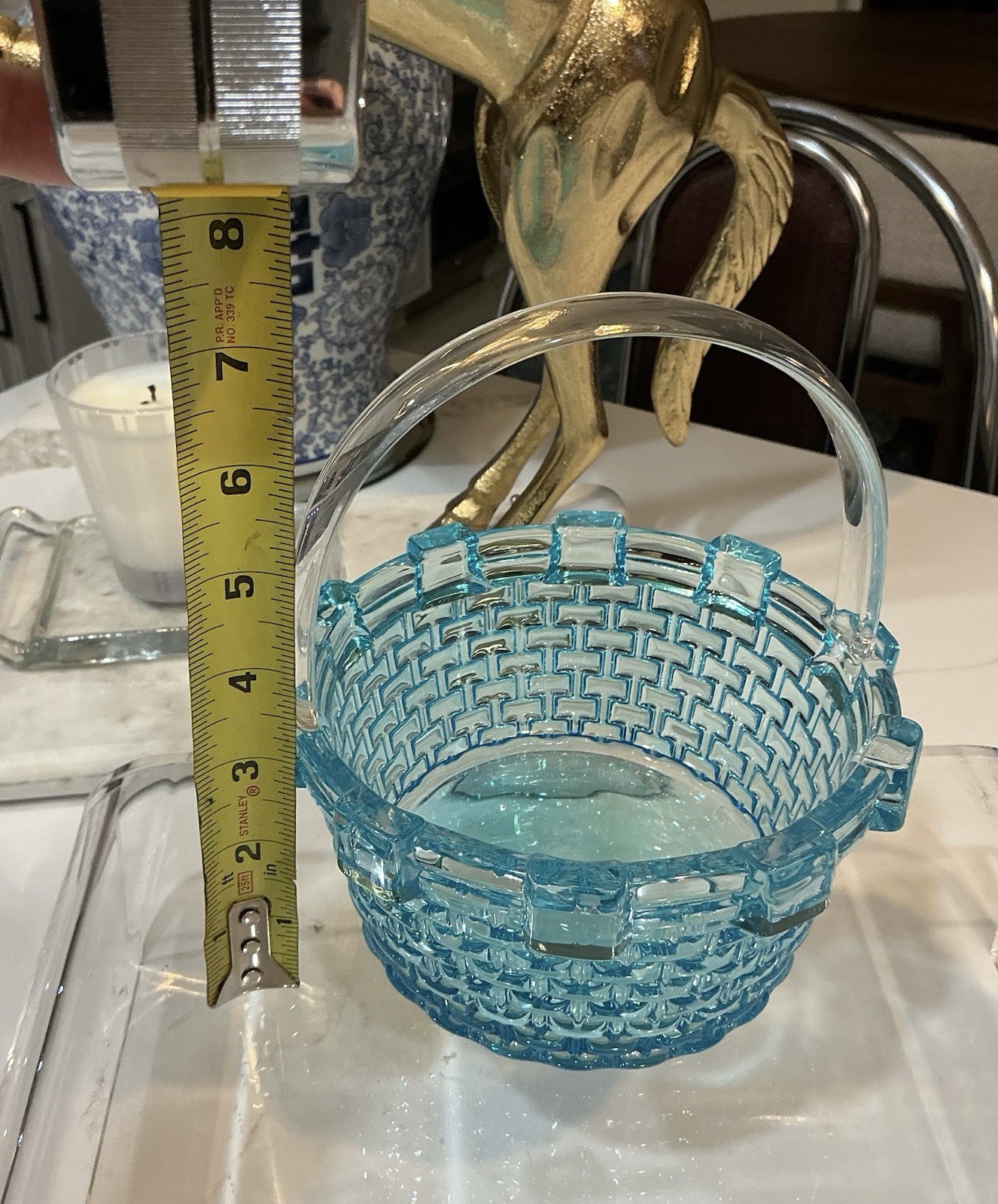 Westmoreland Basket Vintage Sapphire Blue Glass Handled ~7″ x 6″ x 6″ PRISTINE