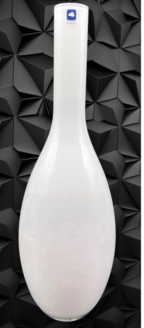 Art Glass Vase Leonardo 15” Handmade White Beauty Cased Modern Minimalistic