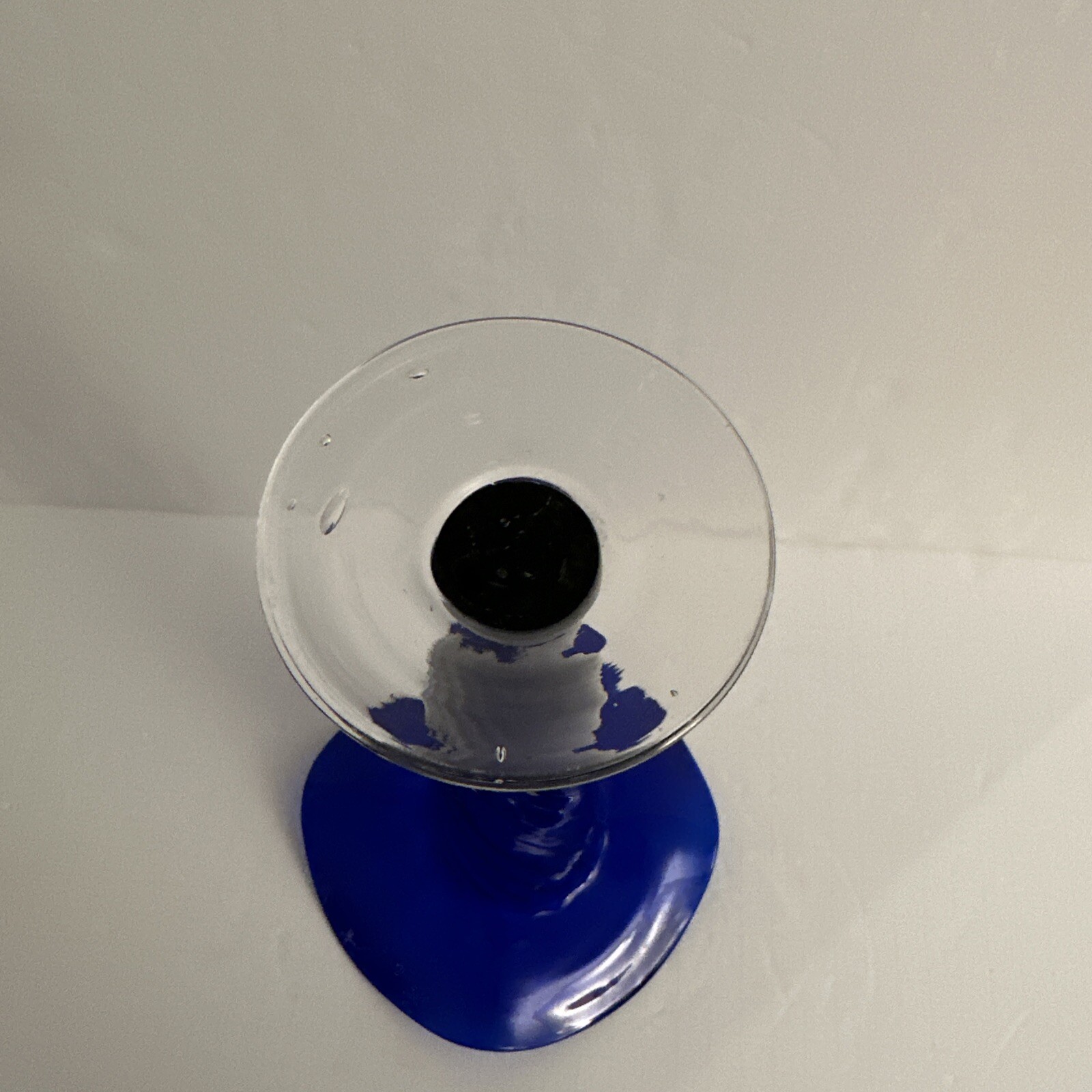 Handcrafted Cobalt Blue Blown Glass Swirl Lily Vase With Clear Base & Bubbles