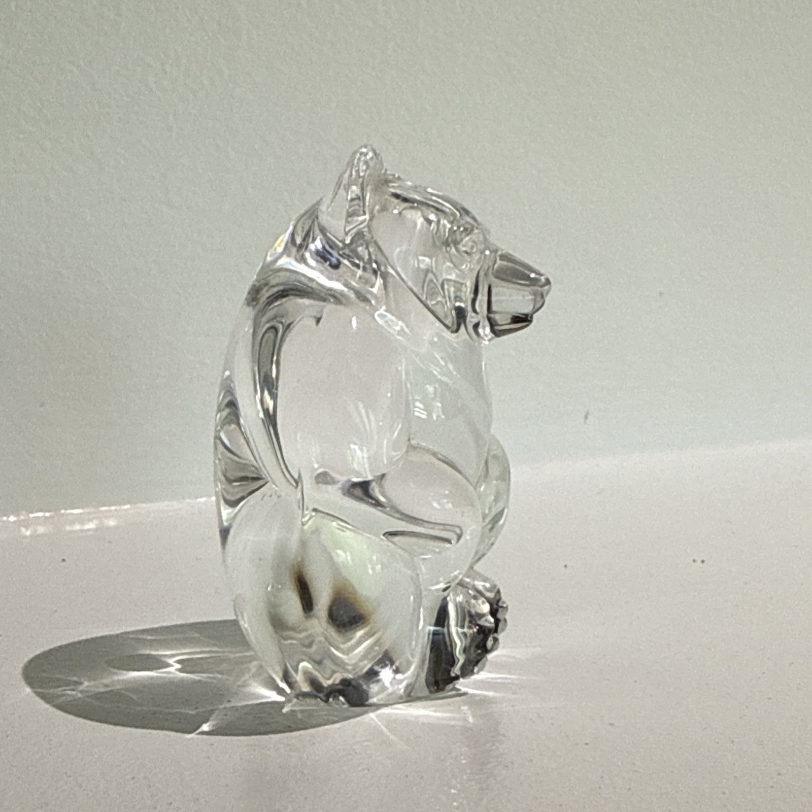 Steuben Bear Crystal Art Glass Figurine Hand Cooler Paperweight Chipped Ear