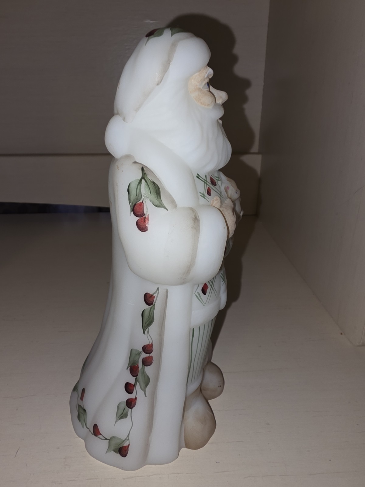 Fenton Glass Santa Statuette Holding Cat HandPainted Signed Stacy Williams