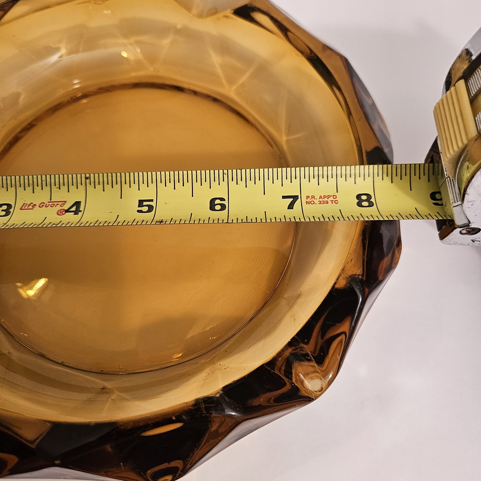 Vintage Viking Diamond Point Amber Heavy Glass Ashtray 8.5 in across