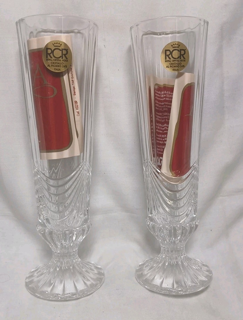 Pair “Aurea” RCR Royal Crystal Rock Bud Vase 6.7″ Made In Italia Open Box