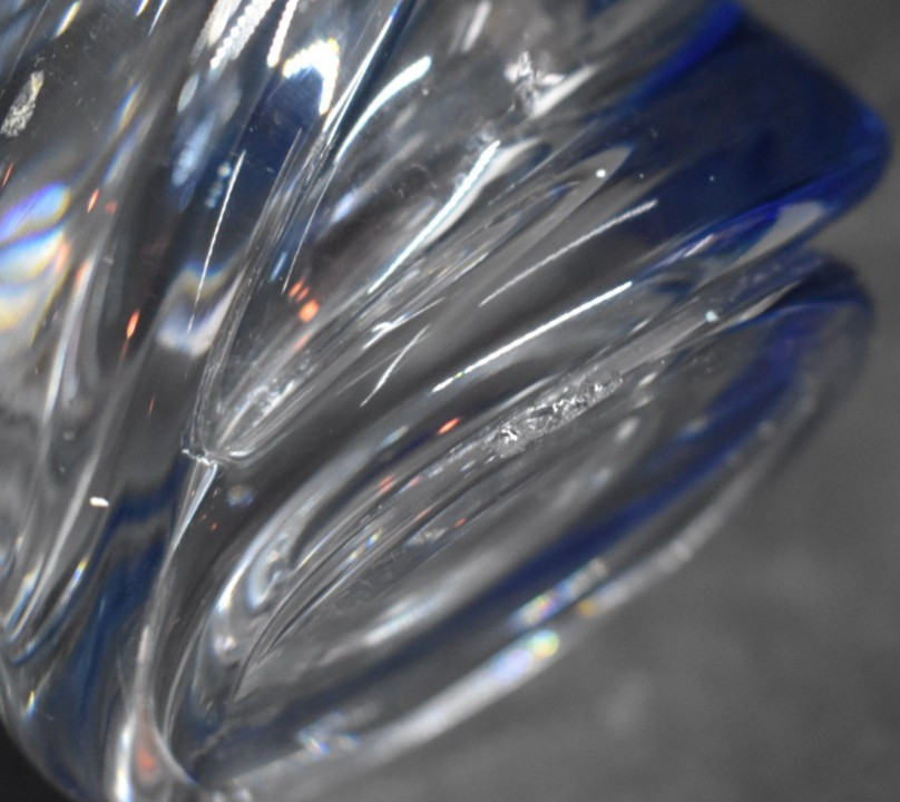 Val St. Lambert Signed Blue Art Glass Vase Twisted Rene Delvenne Crystal 1950s