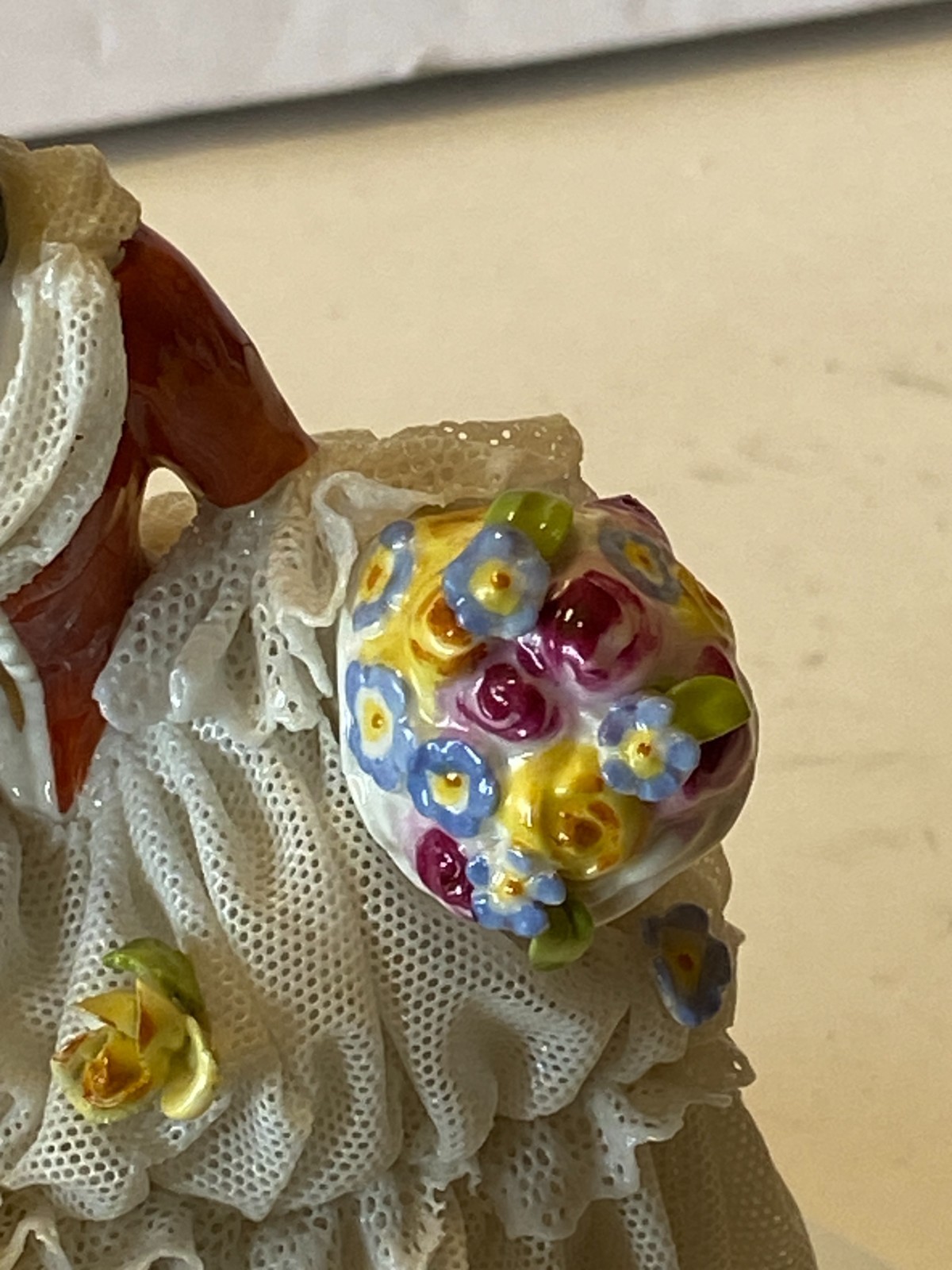 Vintage Volkstedt German Porcelain Dresden Lace Lady 1940’s – Lady w/ Bouquet
