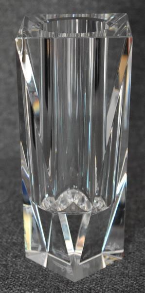 GORGEOUS DESIGNER OLEG CASSINI SIGNED BRIGITTE ANGULAR CUBIST CRYSTAL VASE HAV 2