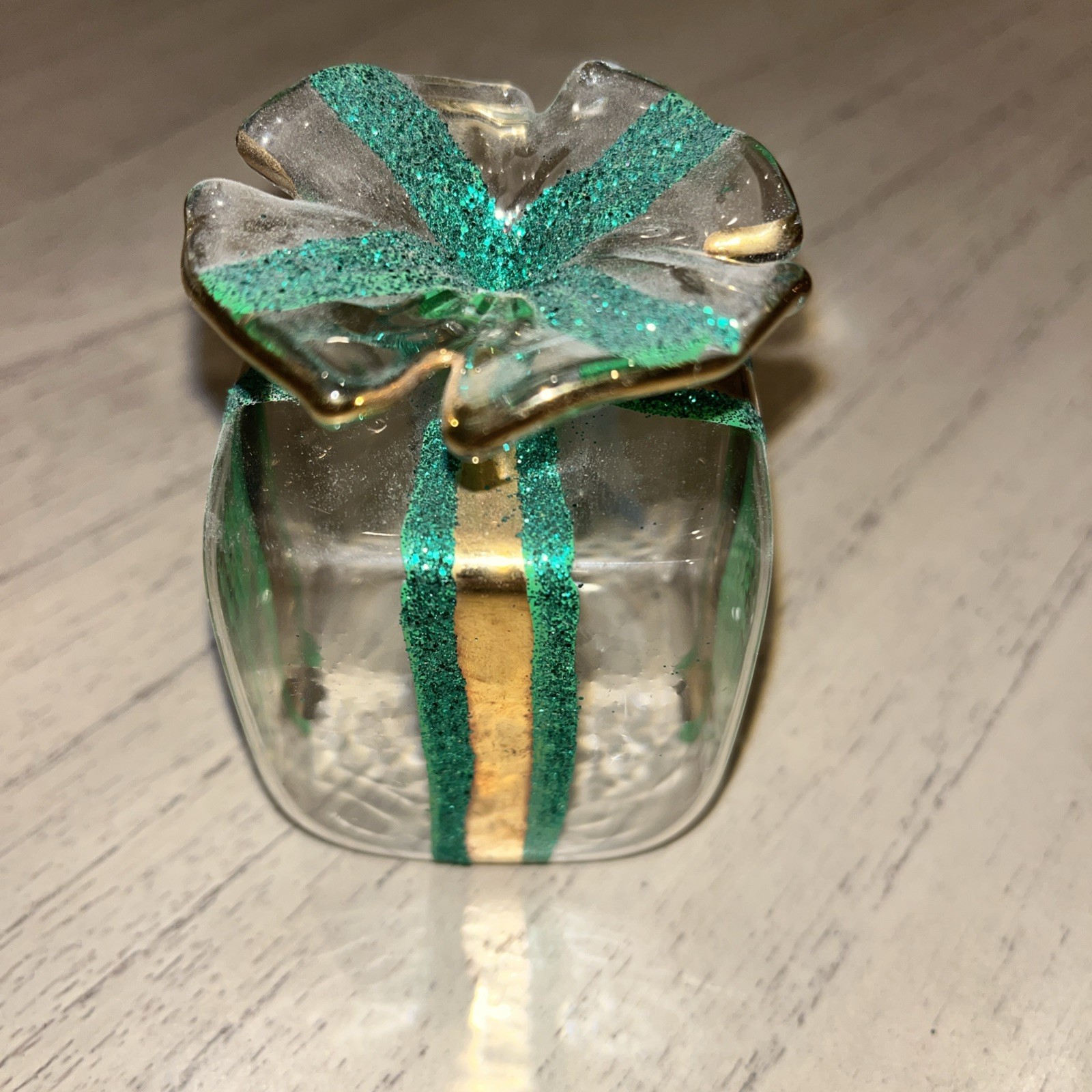Italian Soffieria Parise Vetro Gift Box Hand Blown Art Glass Green & Gold Detail