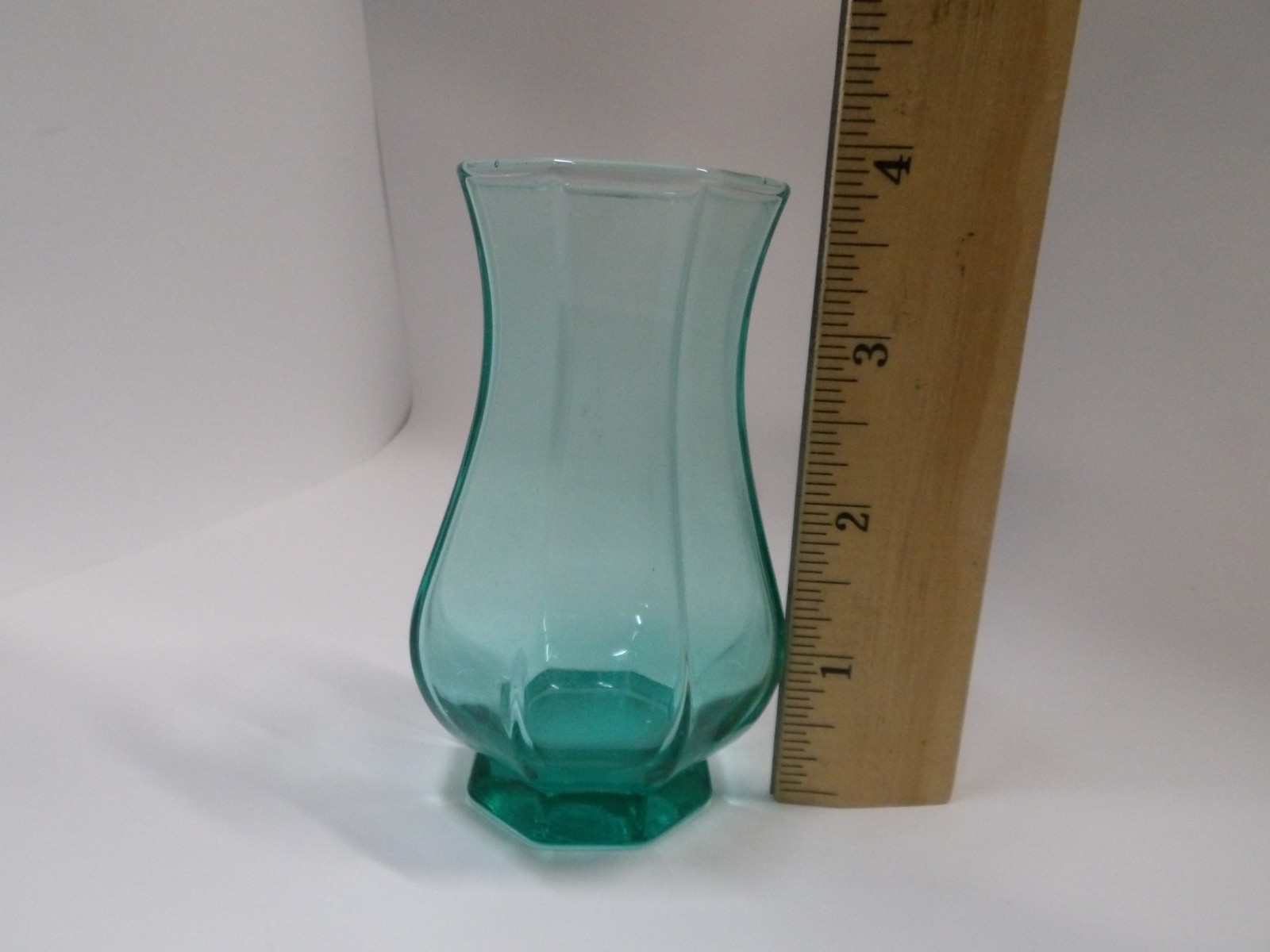 Vintage Green / Teal Glass Vase 3.75″ Tall
