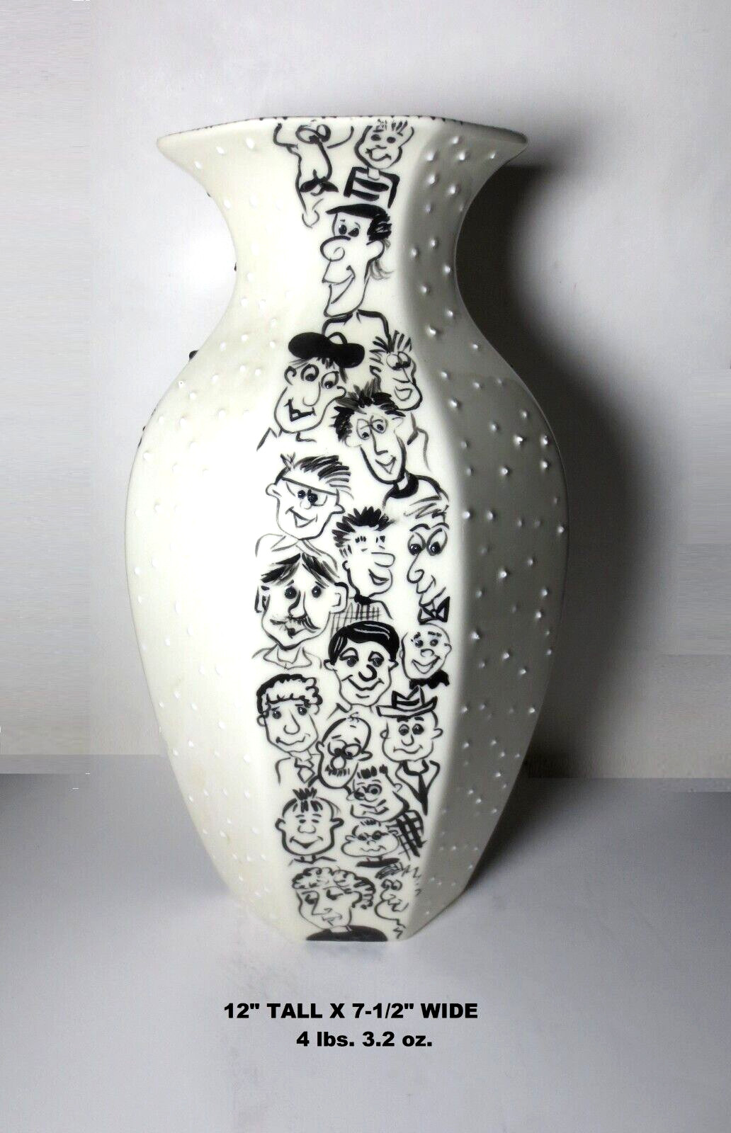 RARE! KANDIS SPECTOR “CARTOON FACES” HAND PAINTED SPECKLED GLAZED PORCELAIN VASE