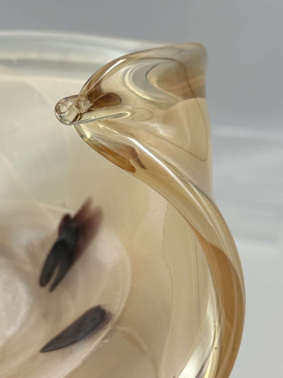Gold Iridescent Folded Rim Italian Hand Blown Art Glass Console Bowl