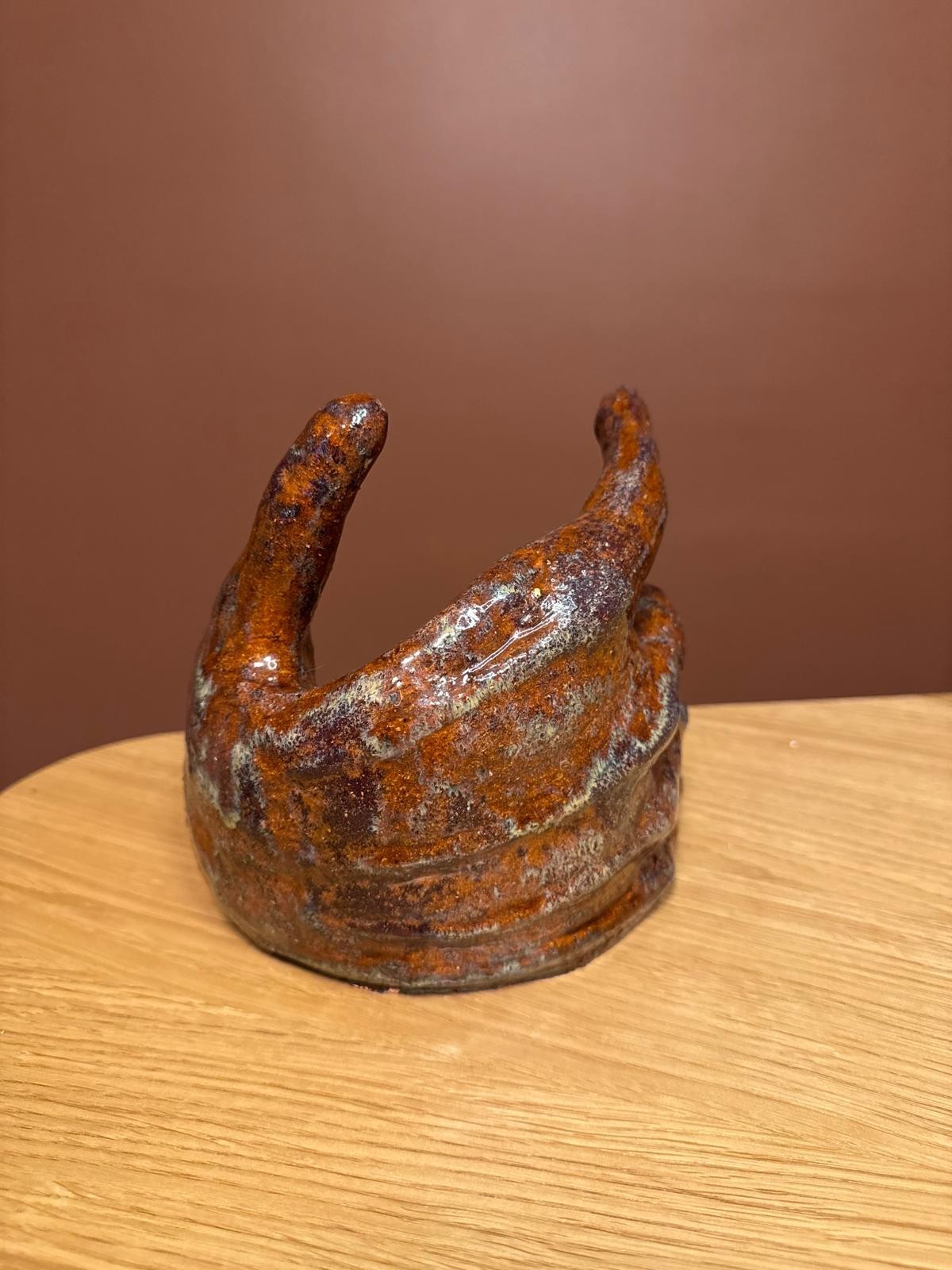 Handmade Ceramic Hand Sculpture Jewelry Holder Ring Dish Studio Pottery Glossy 7