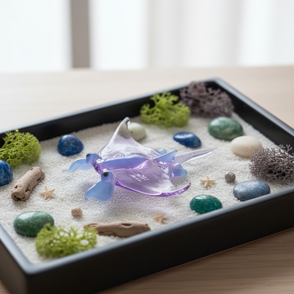 Handcrafted Miniature Purple Blue Stingray Glass Figurine