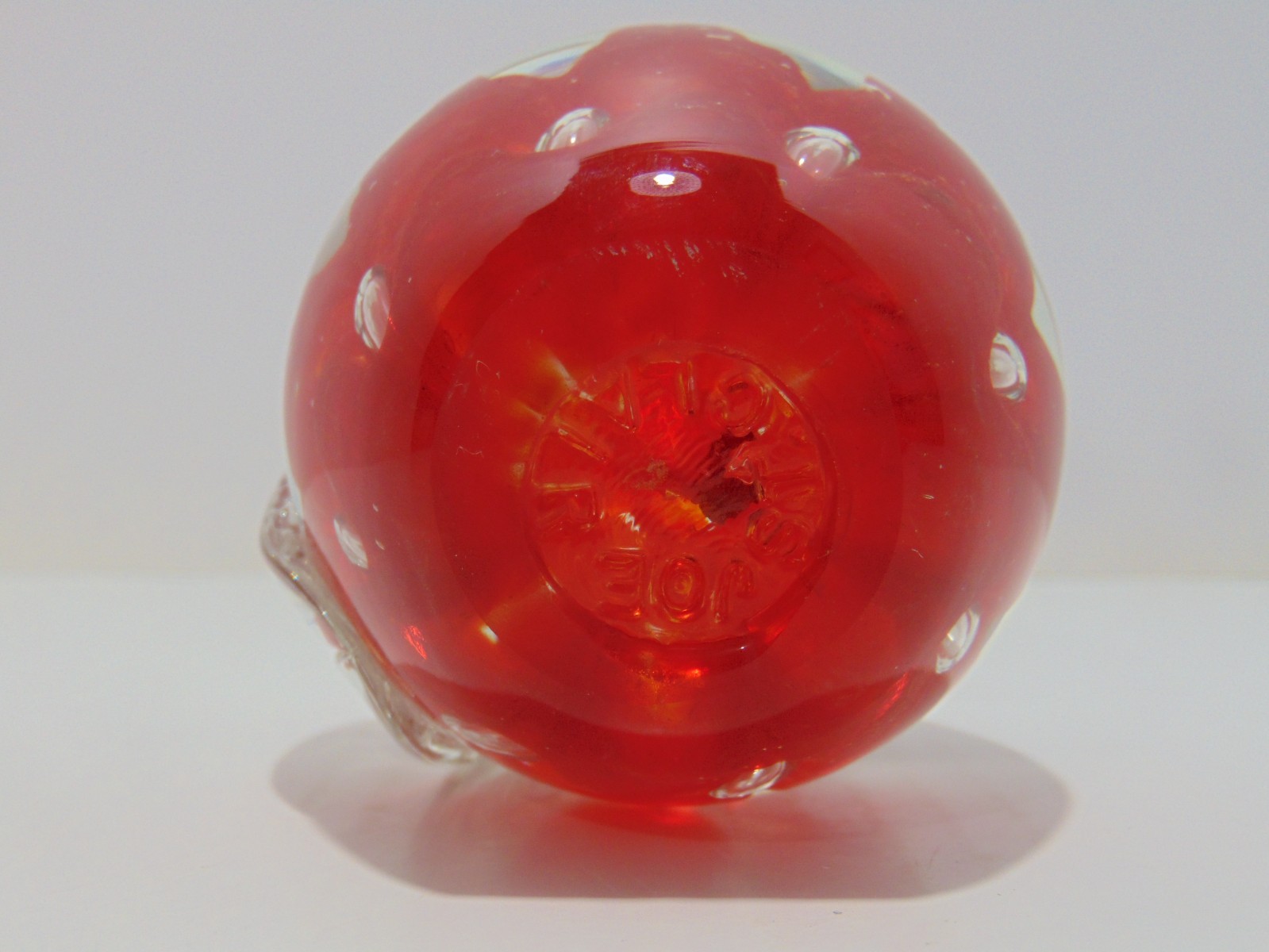 Joe St. Clair Art Glass Apple Paperweight Red Controlled Cloud And Bubble Signed