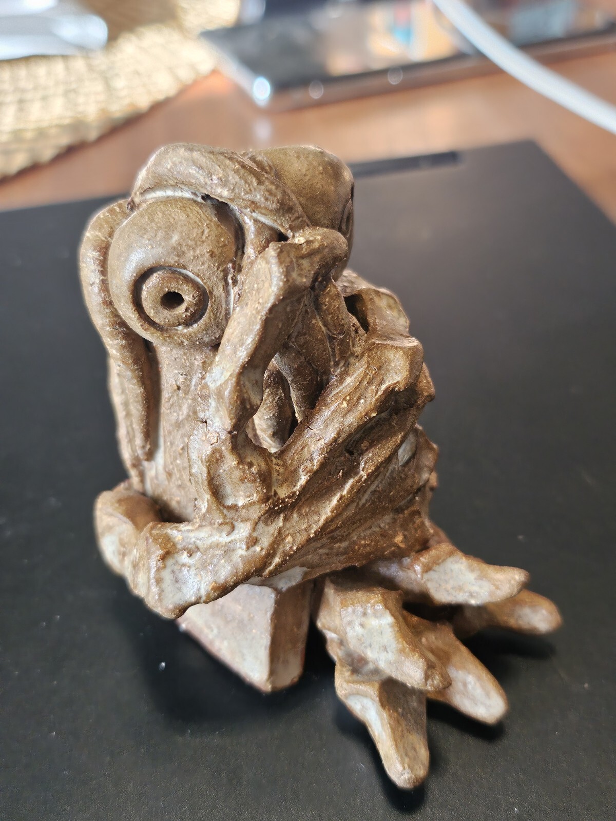 Handmade Studio Art Pottery Monster Alien Bird Creature Big Hands Figure Signed
