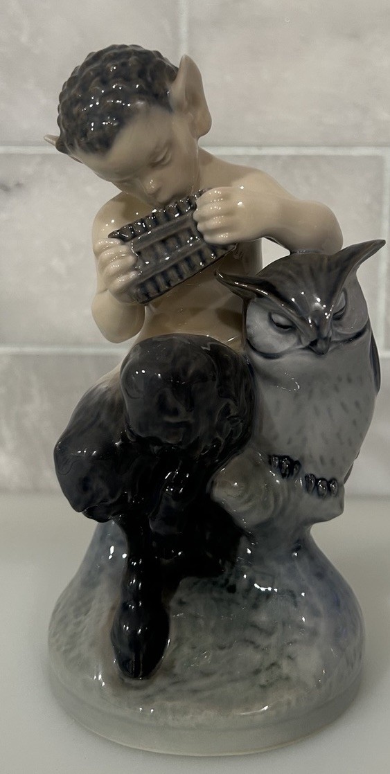 ROYAL COPENHAGEN 1st Quality FAUN W/ OWL Flute Pan Satyr FIGURINE #2107