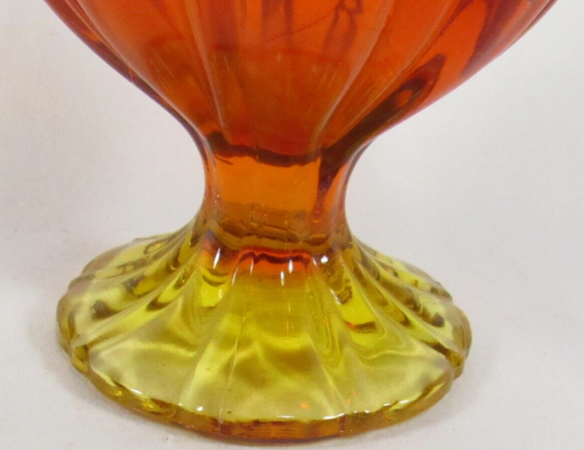 L E Smith Amberina Glass Vase Orange and Yellow Glass Stretch Swung 23-1/4″ t