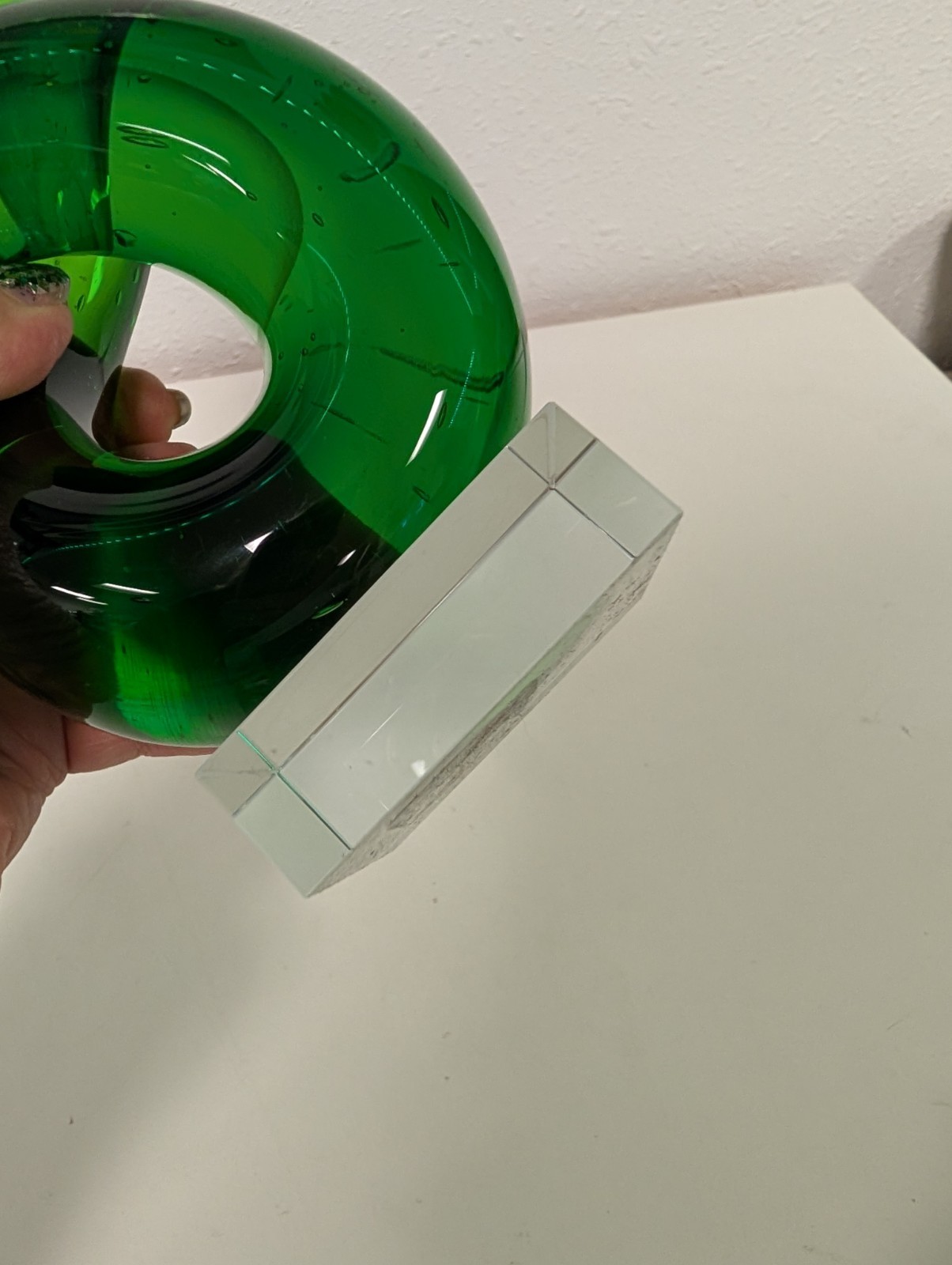 Art Glass Sculpture Spiral Koru Corkscrew Curlicue Abstract Twish Green 8 inch