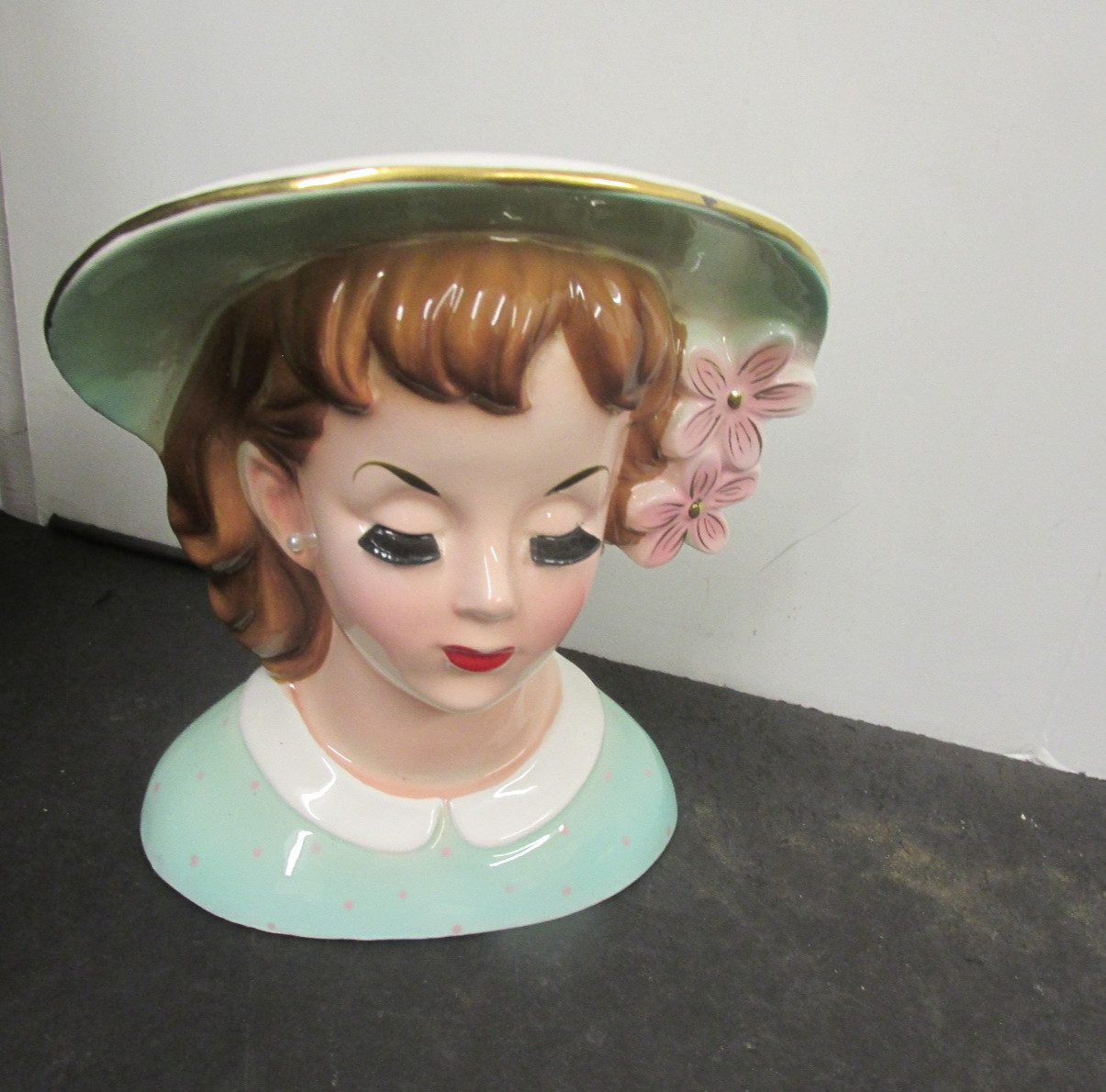 NAPCO C 4554C 1960 head vase FOIL LABEL NATURAL POTTERIES CO RED HEAD LASHES
