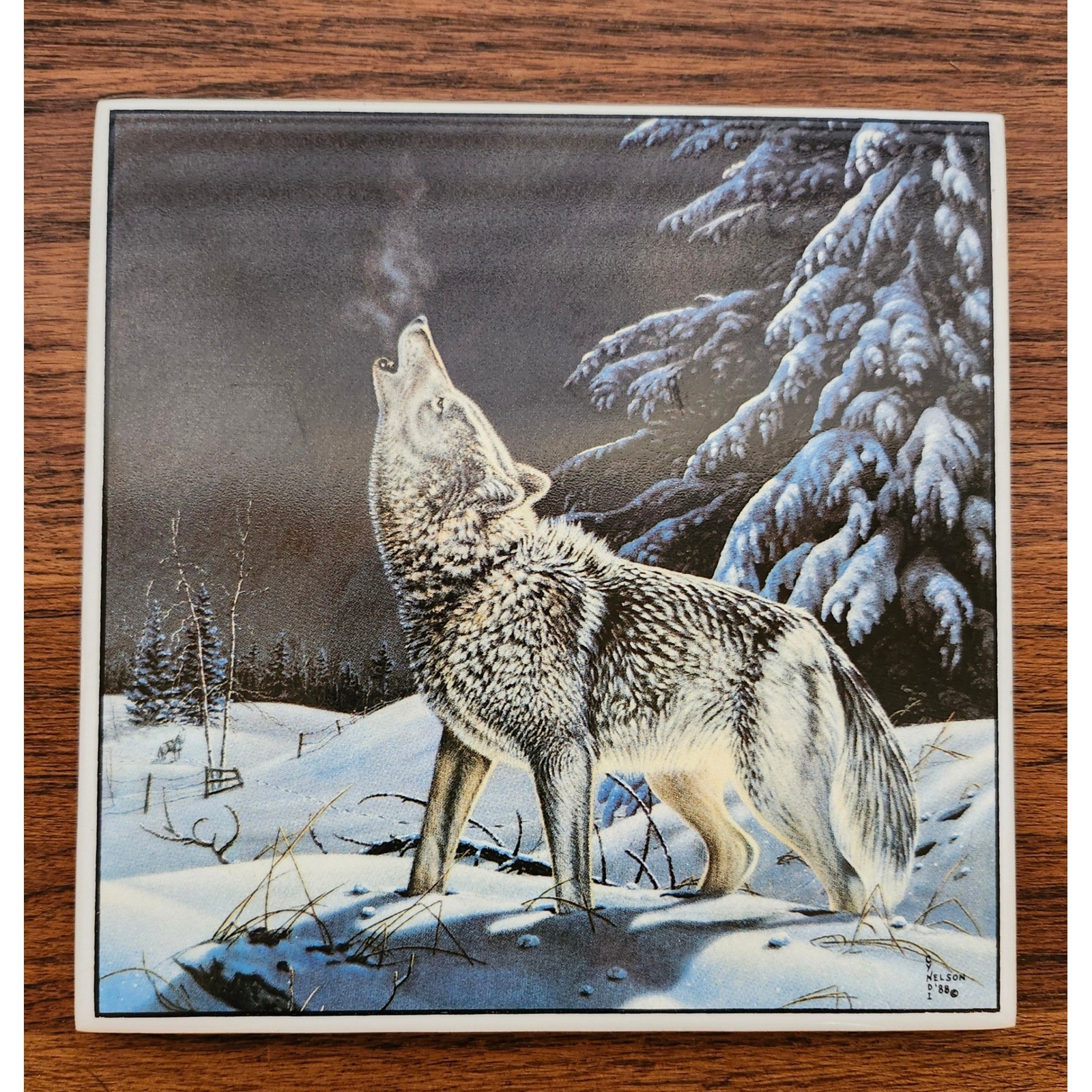 Vintage Wildlife Ceramic Art Tiles Lot 3 Cyndi Nelson Wolf Loon Sherry Vintson